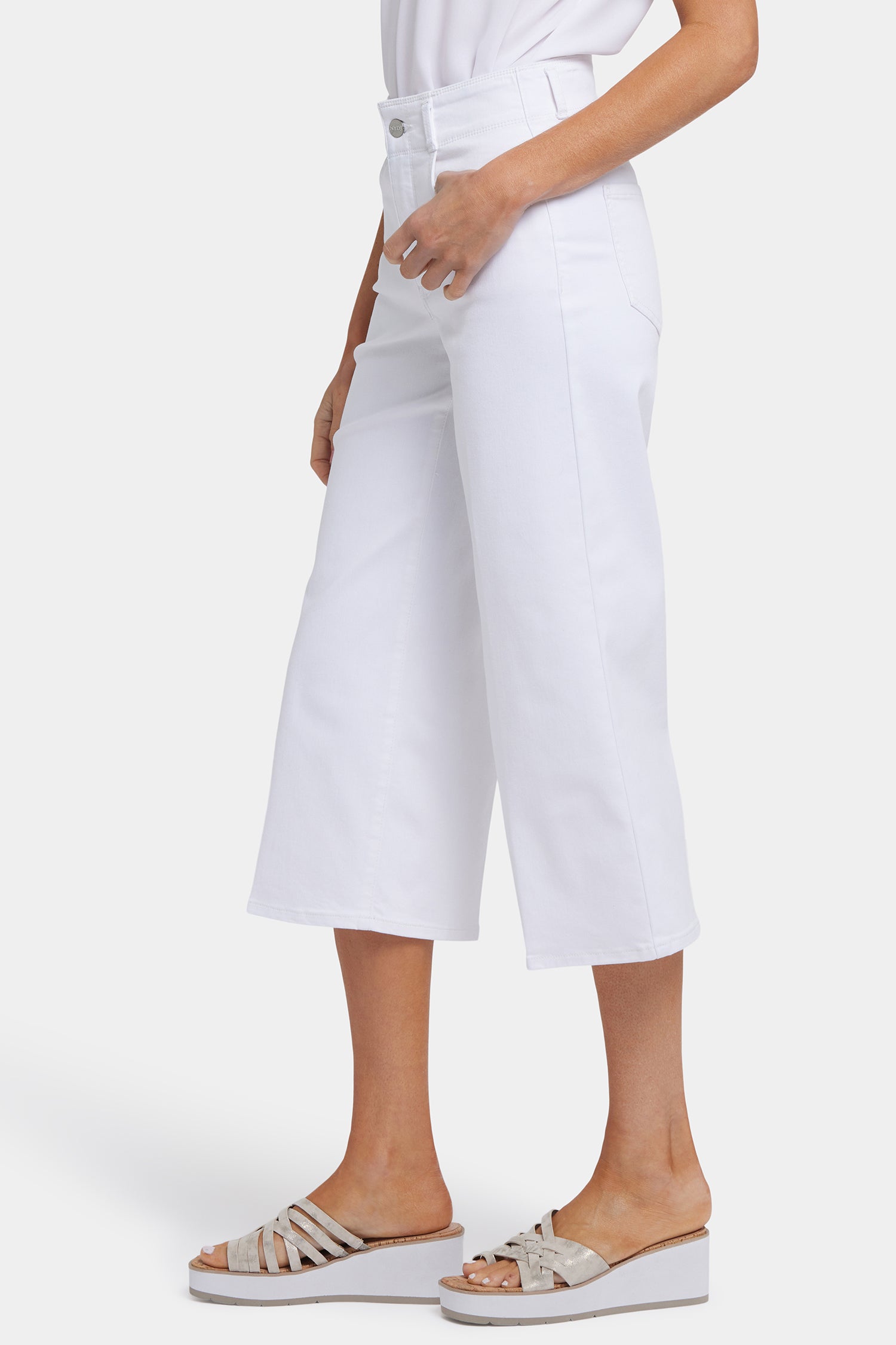 Brigitte Women's Wide Leg Capri Jeans - High Waisted Stretch Denim Pants in Optic White | Casual Summer Outfit, Beach Wear & Boho Style Fashion