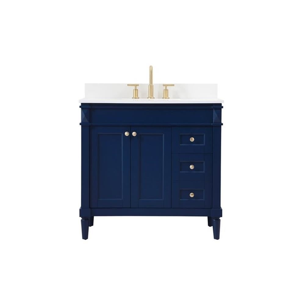 36 Inch Modern Single Bathroom Vanity with Backsplash - Elegant Blue Under Sink Storage Organizer Cabinet for Bathroom & Powder Room Decor | Space-Saving Bathroom Fixture for Small Spaces