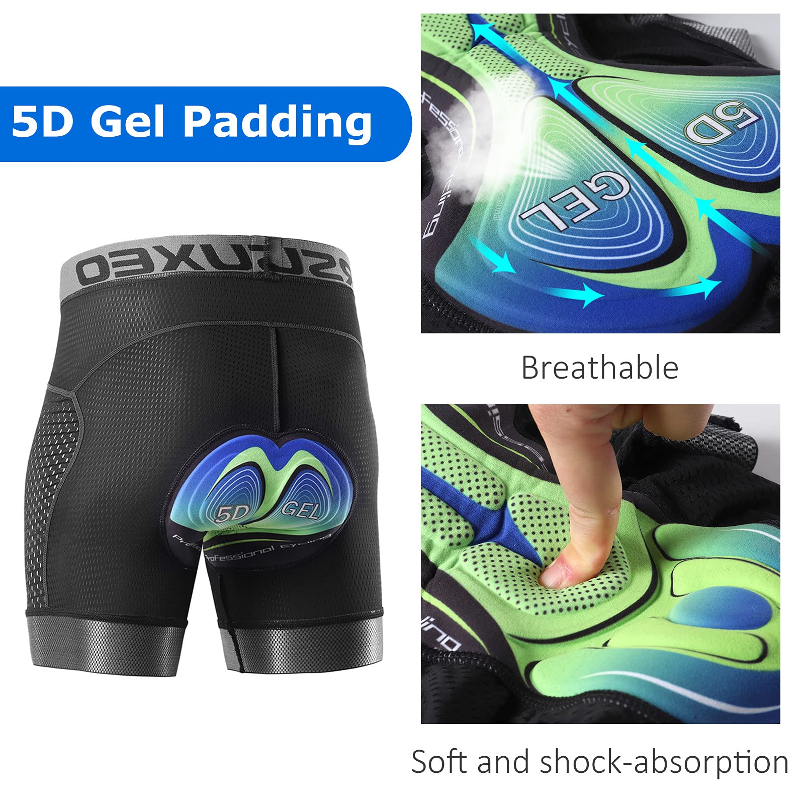 LIXADA Men's 5D Padded Cycling Shorts - Breathable MTB Bicycle Underwear for Mountain Biking & Road Cycling | Comfortable Bike Shorts for Long Distance Rides and Training