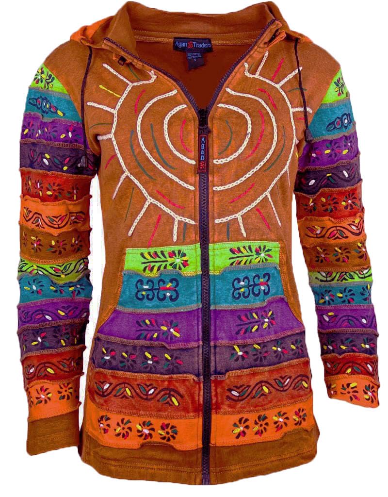 Agan Traders 2025 Spring Women's Zip Up Hoodie Jacket - Lightweight Gypsy Brush Painted Sweatshirt with Detachable Hood | Casual Wear, Street Style & Festival Outfits