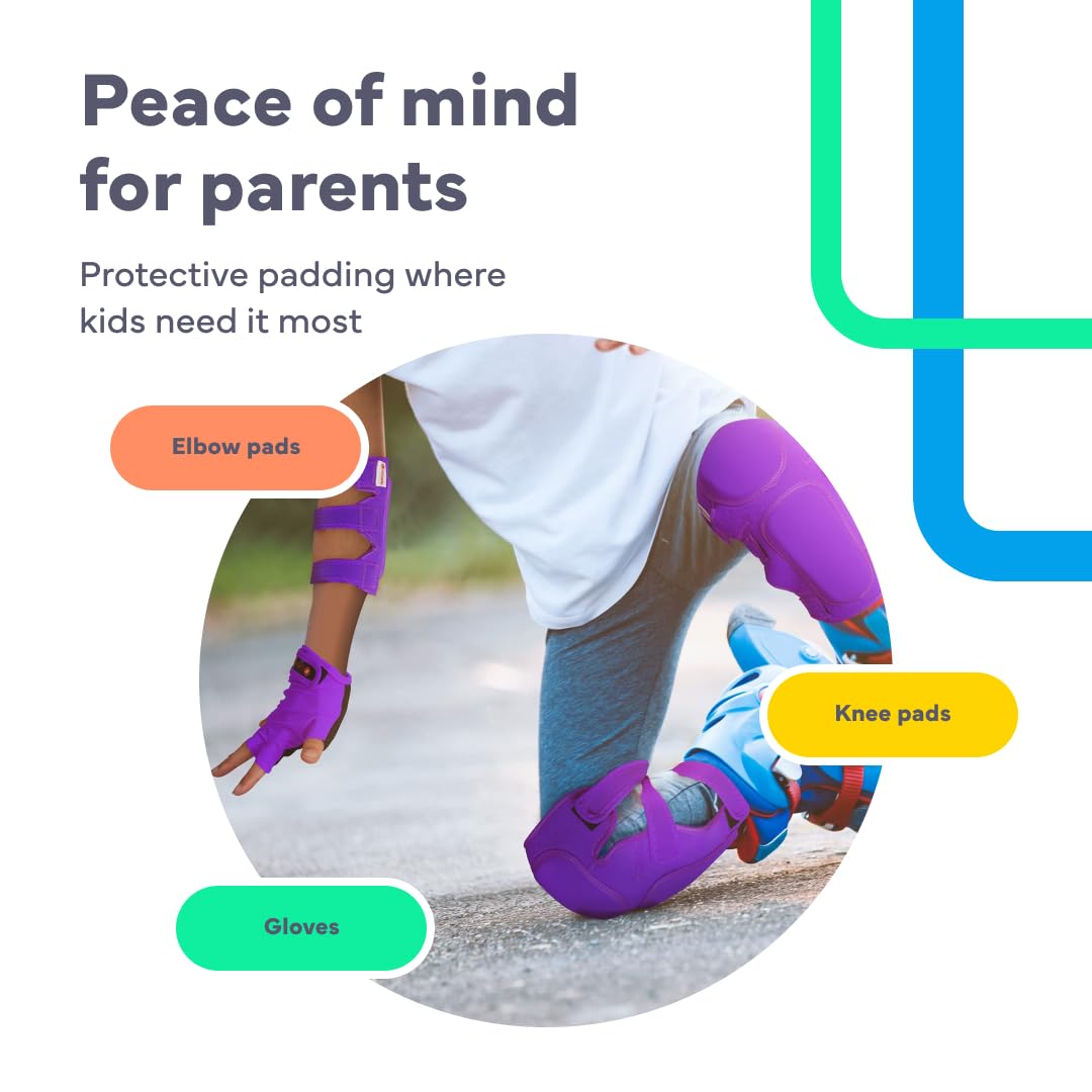 LaScoota Kids Knee and Elbow Pads Set with Protective Gloves - Safety Gear for Skateboarding, Rollerblading, Scooter Riding - Perfect for Outdoor Sports & Playground Activities
