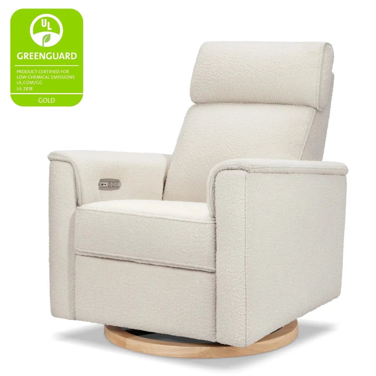 Monogram by Namesake Willa Power Recliner with Adjustable Headrest - Ivory Boucle Fabric & Wood Base (Exclusive) - Perfect for Living Room, Home Theater & Relaxation