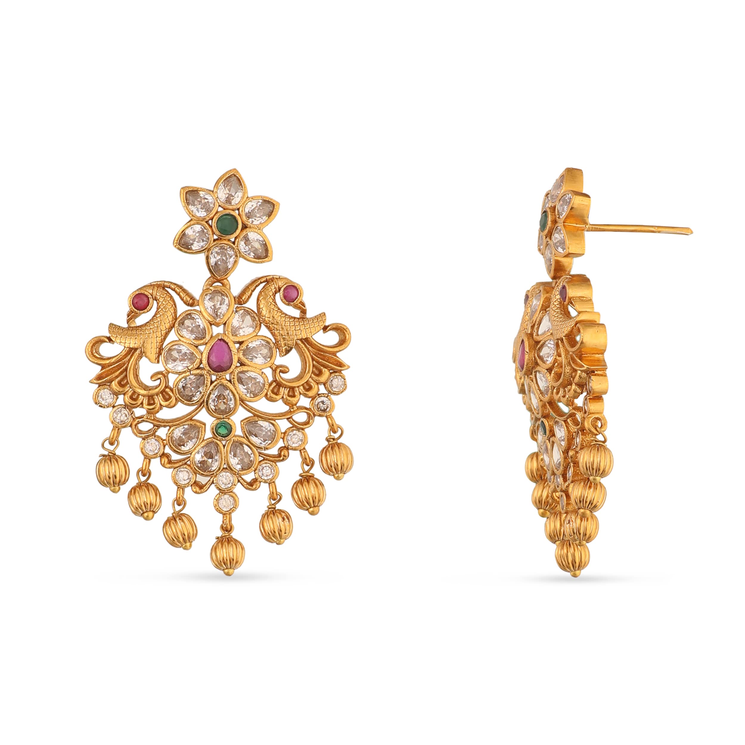 Antique Gold Plated Vira Short Necklace Set with Floral Design - Traditional South Indian Jewelry for Women | Perfect for Weddings, Festivals & Ethnic Occasions | 1 Year Warranty | Elegant Gift for Brides & Cultural Events