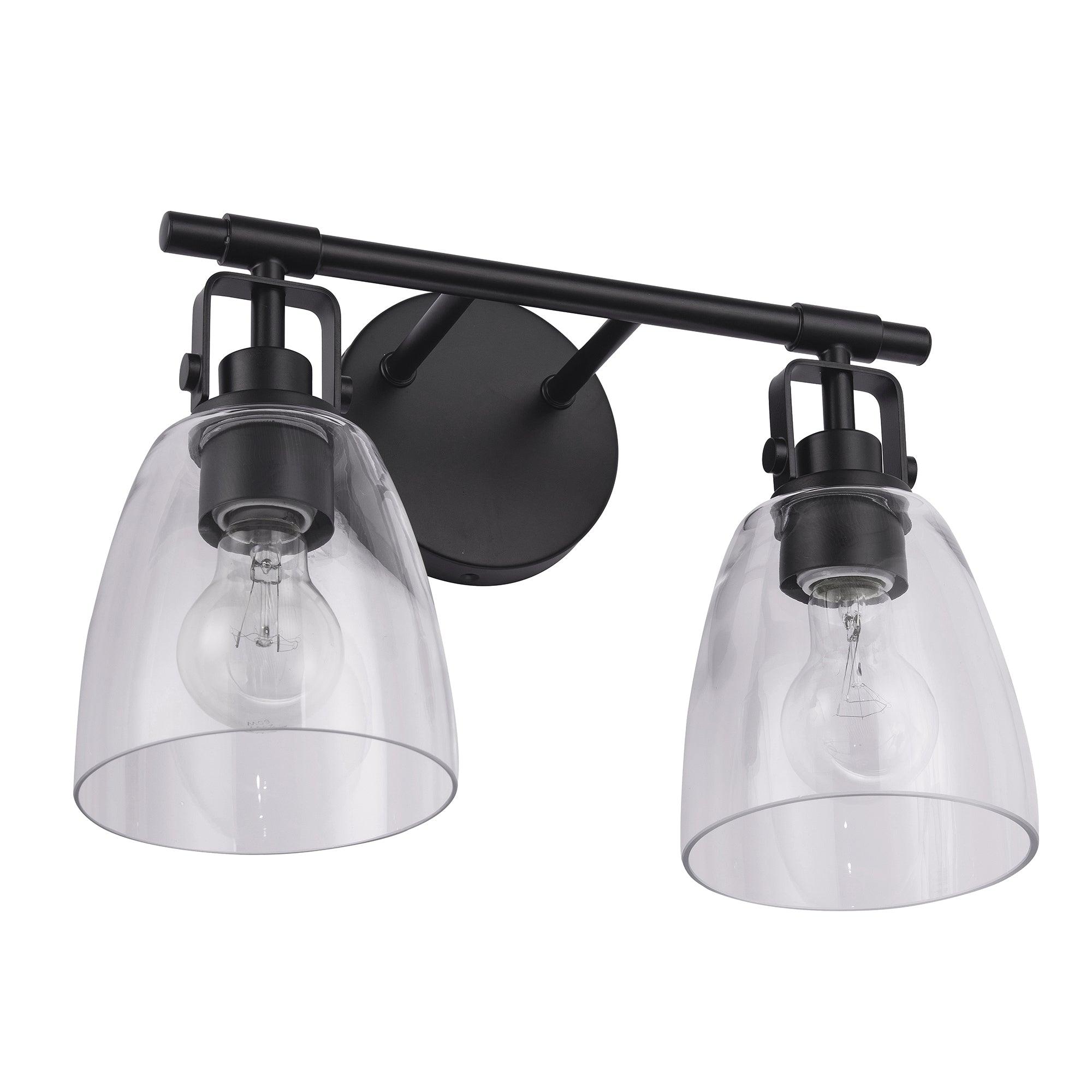 Modern Farmhouse 2-Light Vanity Light - Brushed Nickel Bathroom Sconce with Clear Glass Shades - Perfect for Bathroom, Powder Room, and Dressing Area Lighting