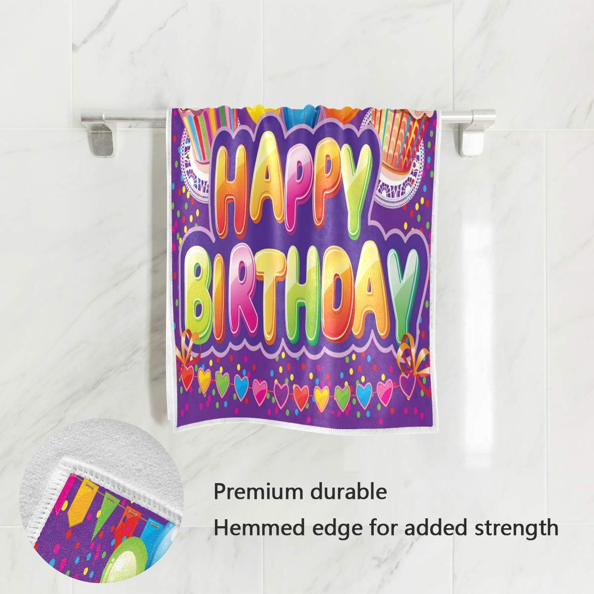 Happy Birthday Cotton Hand Towels - Soft Multipurpose Towels for Bathroom, Beach, Kitchen, Swim, Spa & Gym (30x15 Inch) - Perfect for Parties, Home Decor & Gifting