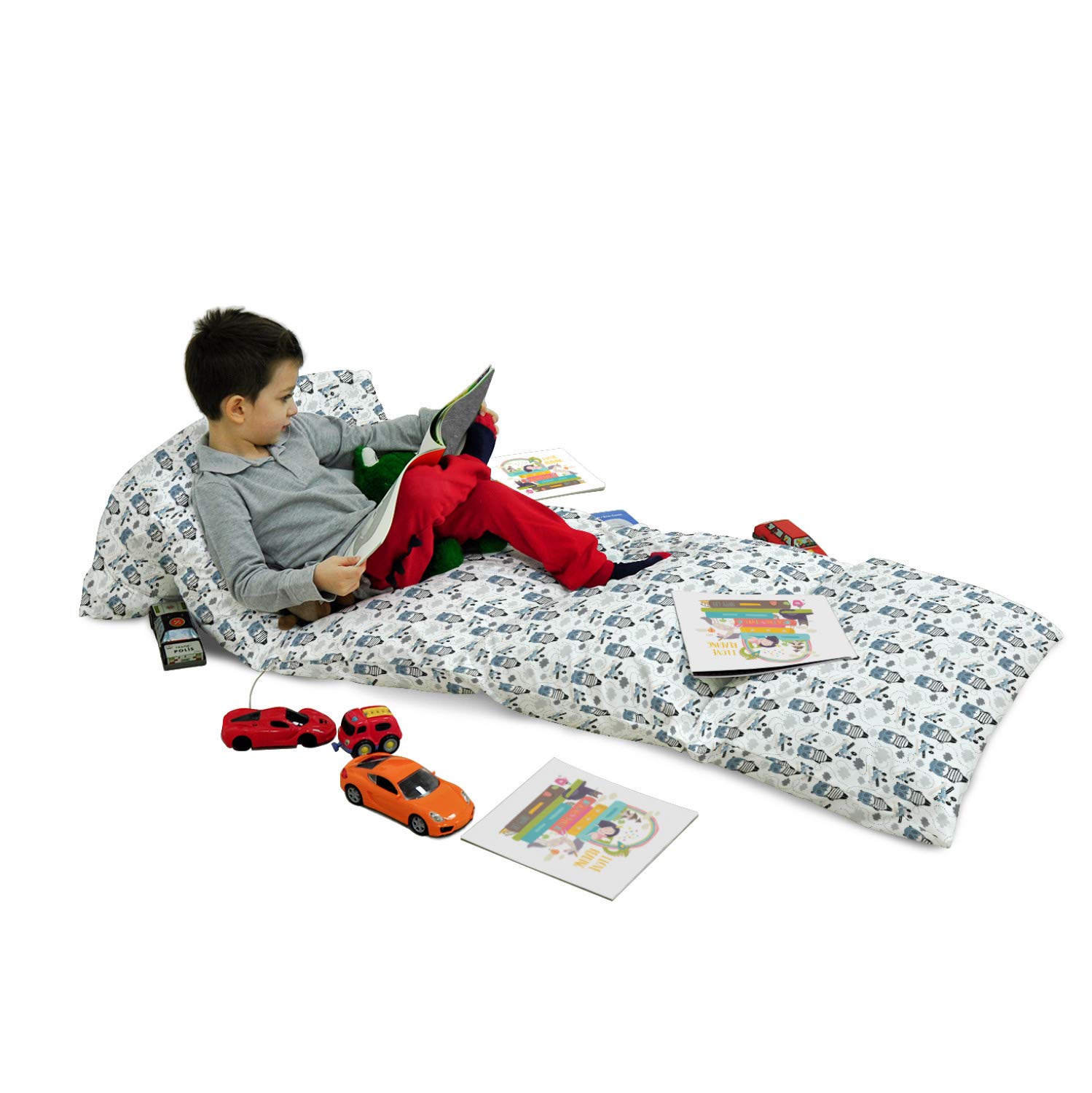 Lunarable Panda Floor Pillow Cover - Bear in Pilot Cap with Retro Airplane Sky Print, 88