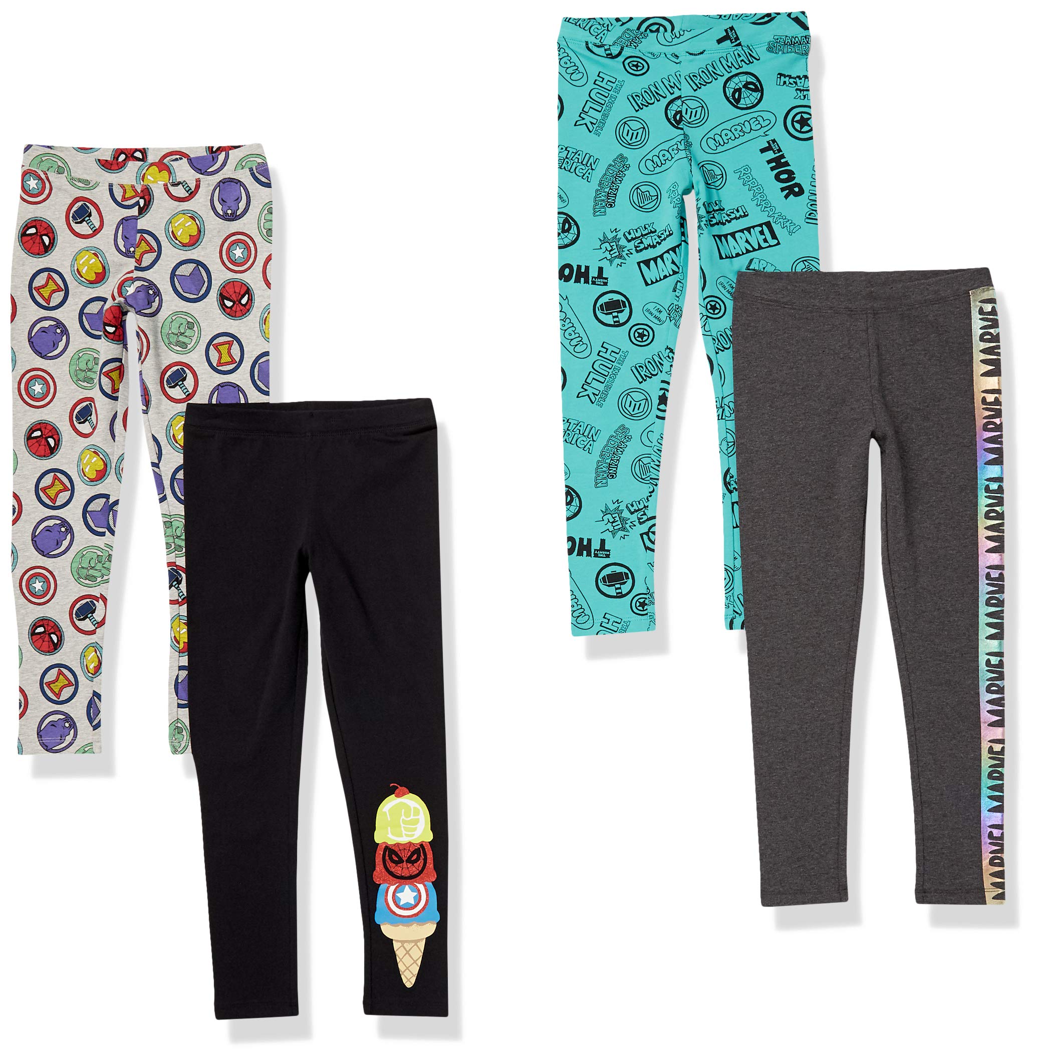 Spotted Zebra Disney Marvel Star Wars Frozen Princess Girls & Toddlers Leggings - 4 Pack | Soft Stretchy Kids Leggings for Playtime, School & Everyday Wear