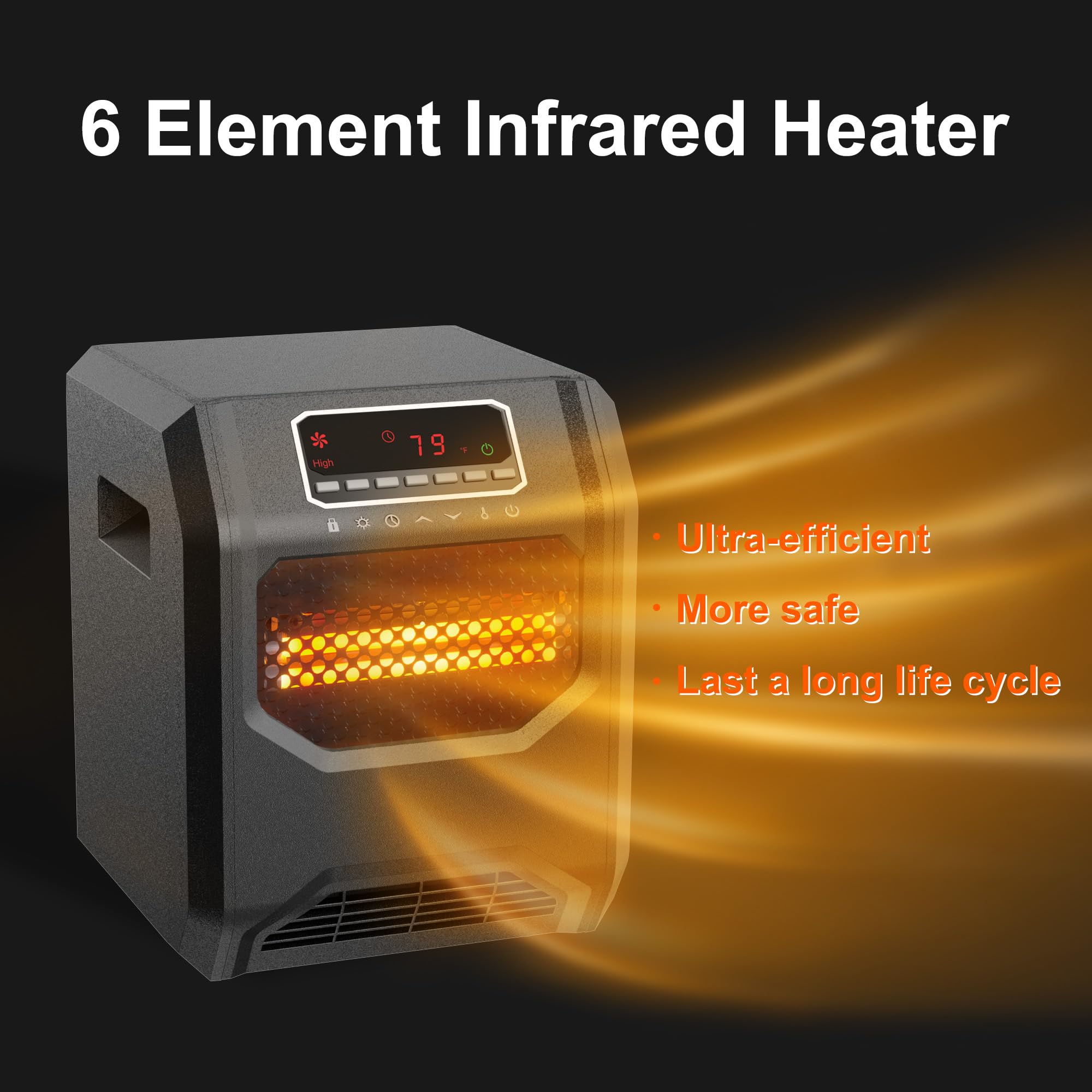 WEWARM 1500W Infrared Space Heater with 6 Quartz Heating Elements - 3 Modes, Child Lock, Timer & Remote Control - Energy Efficient Indoor Electric Heater for Bedroom, Office & Living Room