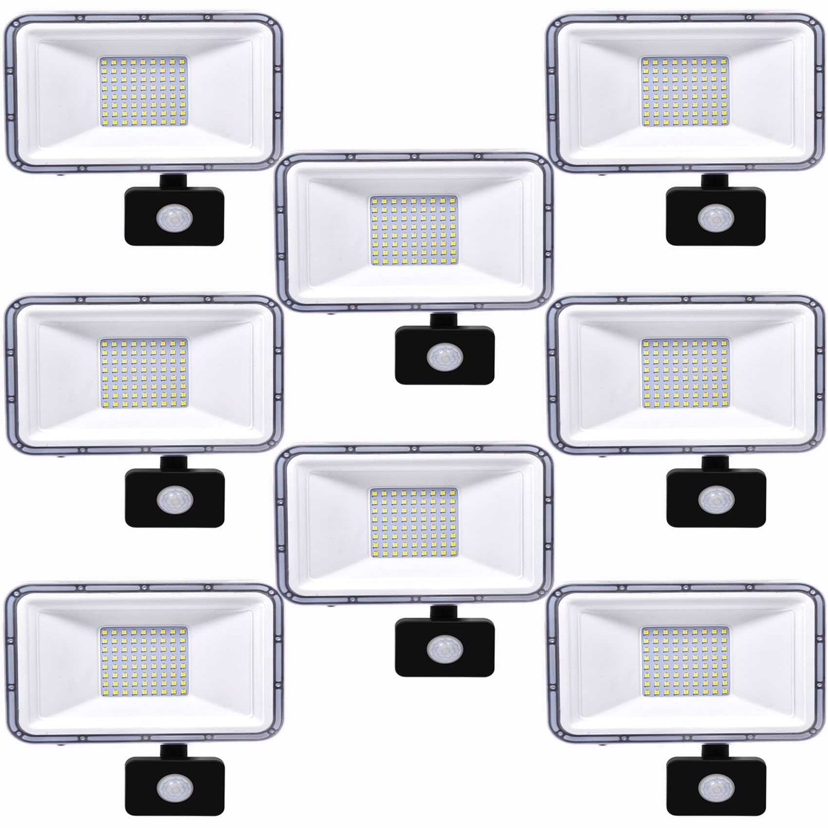 Amberbaby 4000LM Solar LED Flood Lights - 50W Waterproof Outdoor Security Lights with Motion Sensor, IP67 Rated (8 Pack, Black) - Perfect for Driveway, Garden, Yard, and Patio Lighting