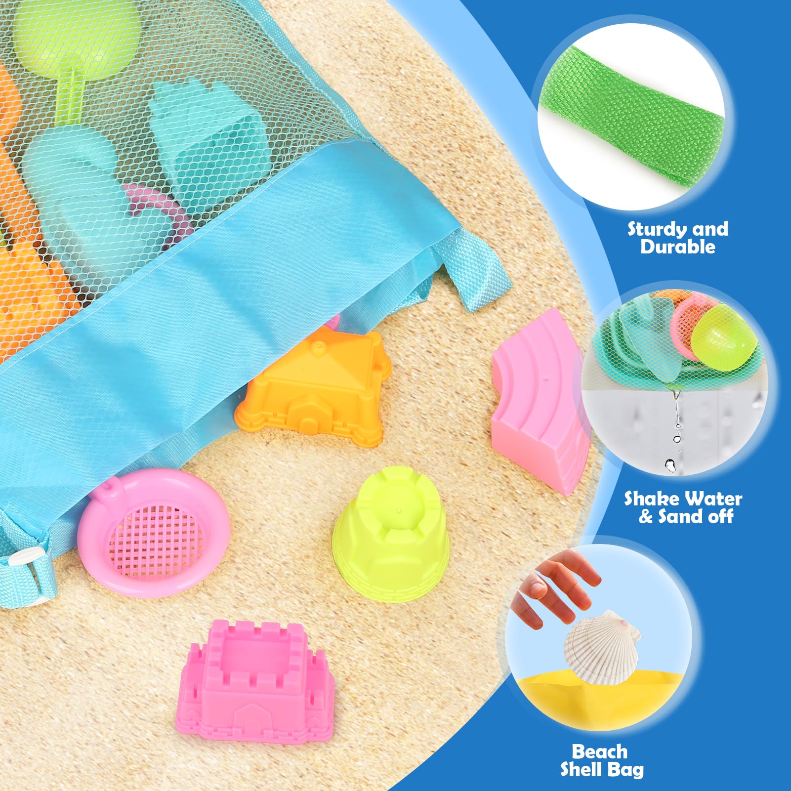 Dreamon Collapsible Beach Toys for Kids Ages 3-10 - 3 Pack Foldable Sand Buckets with Mesh Bag, 24 PCS Sand Molds & Shovels - Travel Friendly Sandbox Toys for Toddlers | Perfect for Beach Vacations, Backyard Play & Summer Outdoor Activities