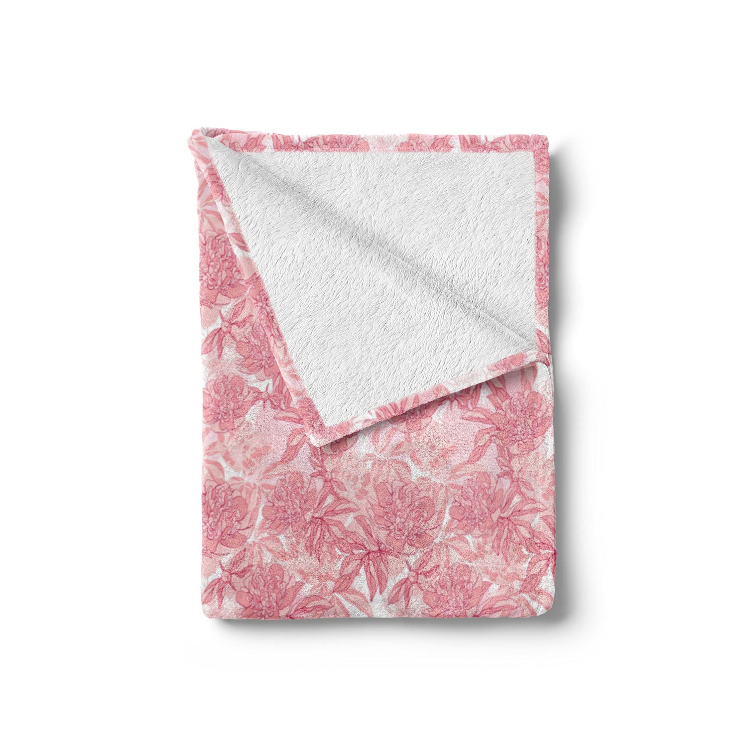 Ambesonne Rose Throw Blanket - Hand Drawn Peony Floral Design in Magenta, White & Rose | Soft Flannel Fleece Blanket for Couch, Bed & Sofa (60