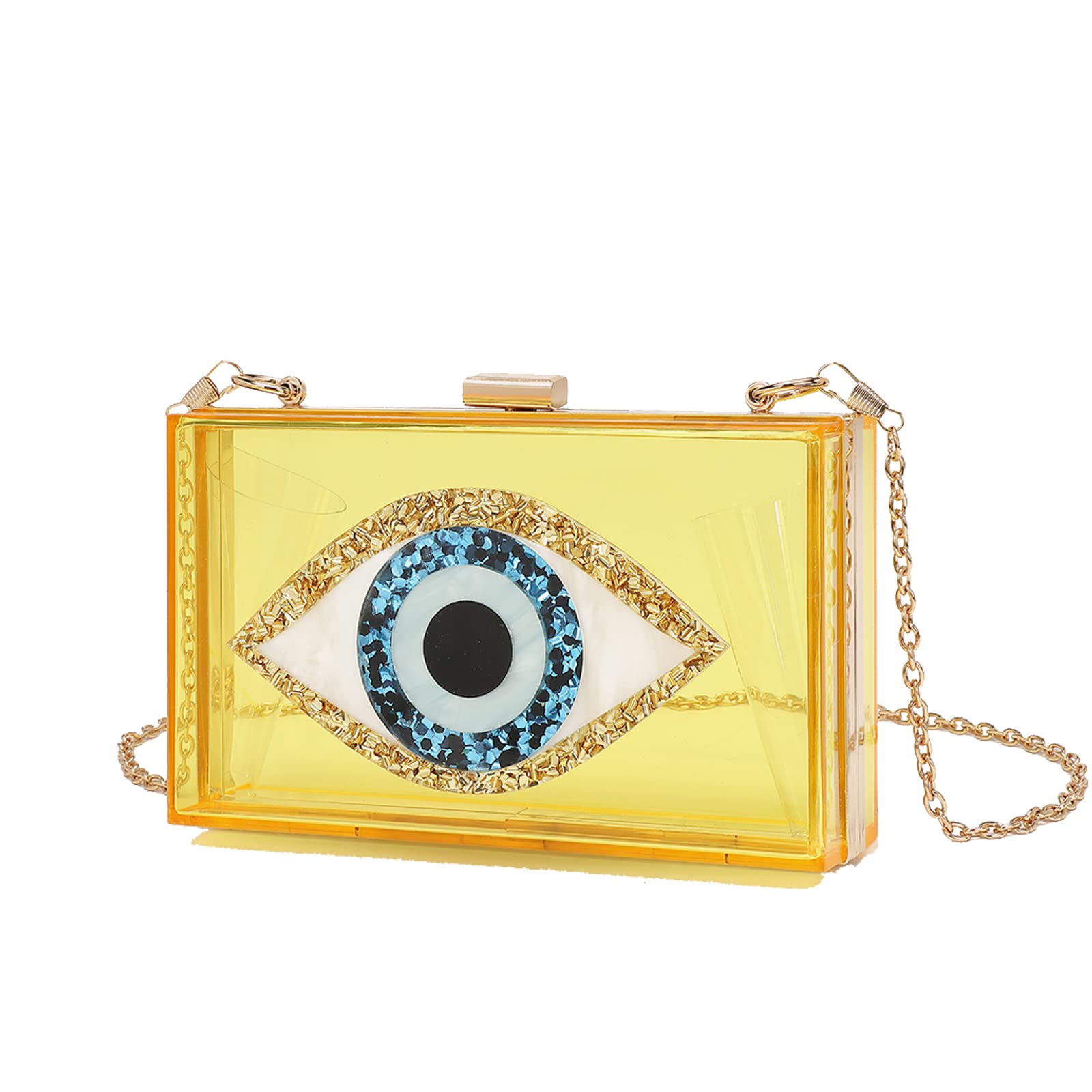 LETODE Women's Evil Eye Acrylic Clutch Purse - Glitter Evening Bag with Chain, Shoulder & Crossbody Strap - Perfect for Parties, Weddings & Night Out