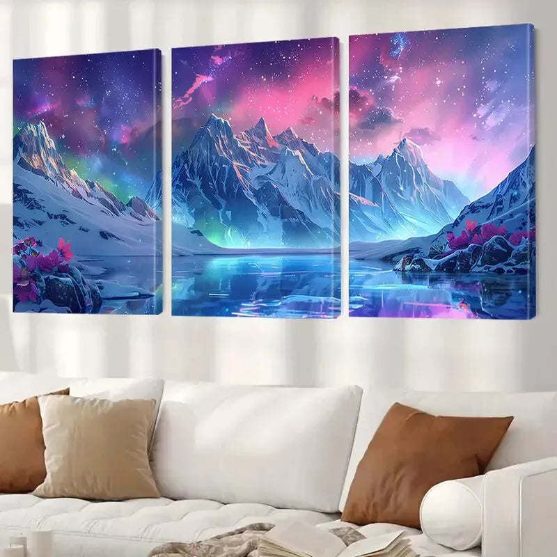 3-Piece Abstract Starry Night With Pink Glow Framed Canvas Wall Art Set - 50x70cm High Quality Print | 100% Australian Made | Ready to Hang | Perfect for Living Room, Bedroom & Office Decor