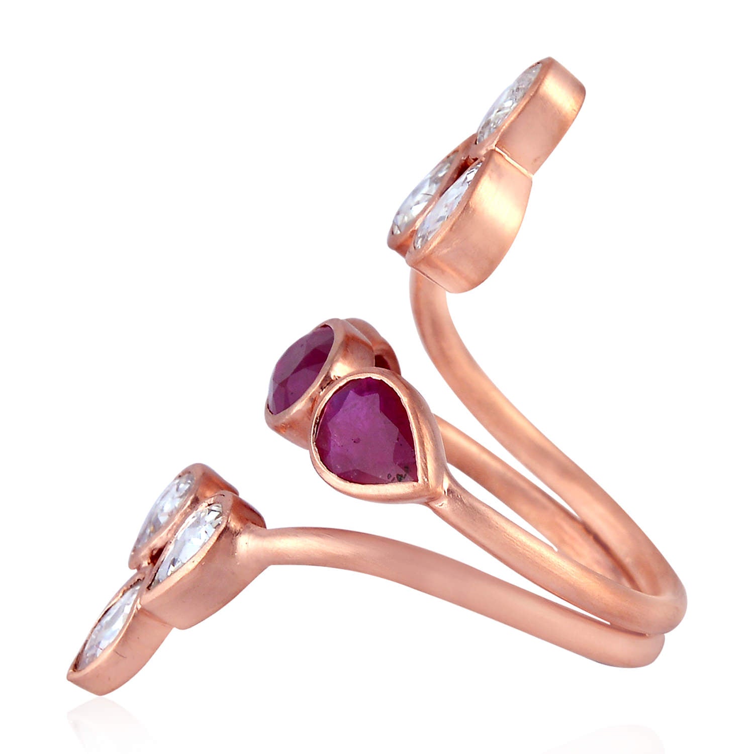 18k Rose Gold Bezel Set Ruby July Birthstone Ring with Uncut Diamond Spiral Design - Perfect for Birthdays, Anniversaries & Special Occasions