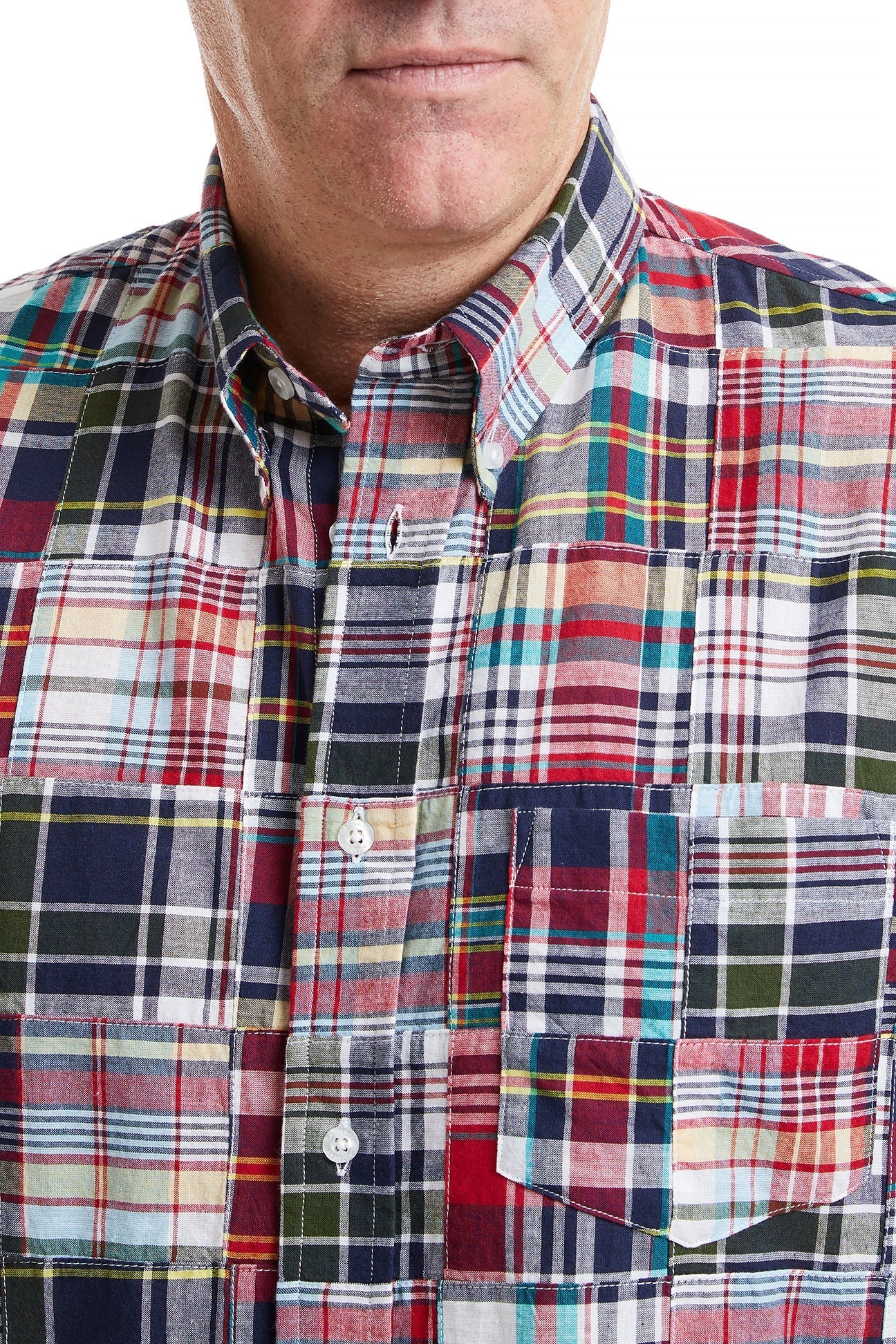 Chase Short Sleeve Button Down Shirt with Chancellor Patch Madras Plaid - Casual Summer Shirts for Men, Perfect for Beach Vacations & Outdoor Activities
