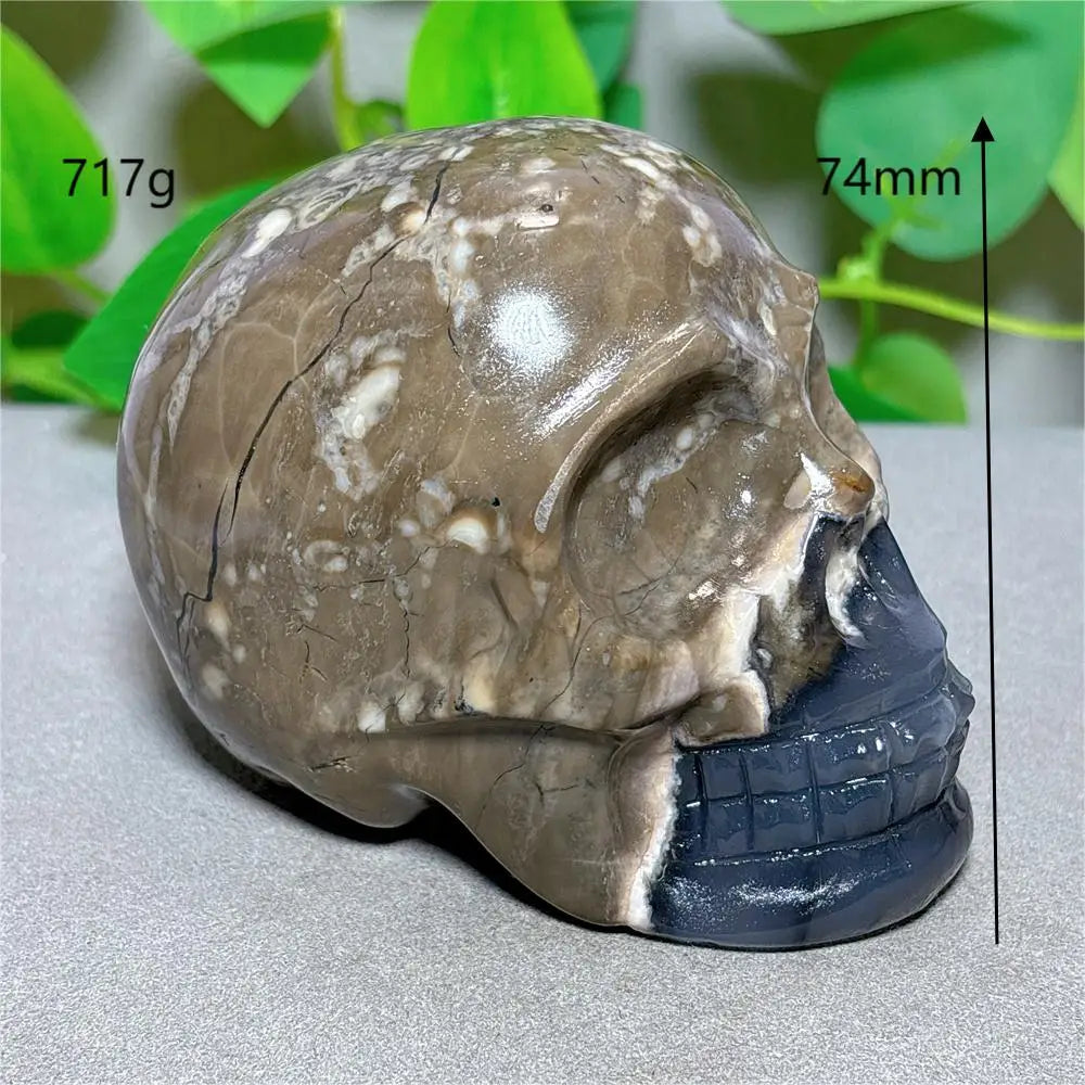Volcano Agate Skull Crystal - Natural Stone Quartz Mineral for Halloween Decor, Spiritual Meditation, Energy Healing & Unique Handmade Gifts - Perfect for Home Altar, Yoga Space & Gothic Decorations