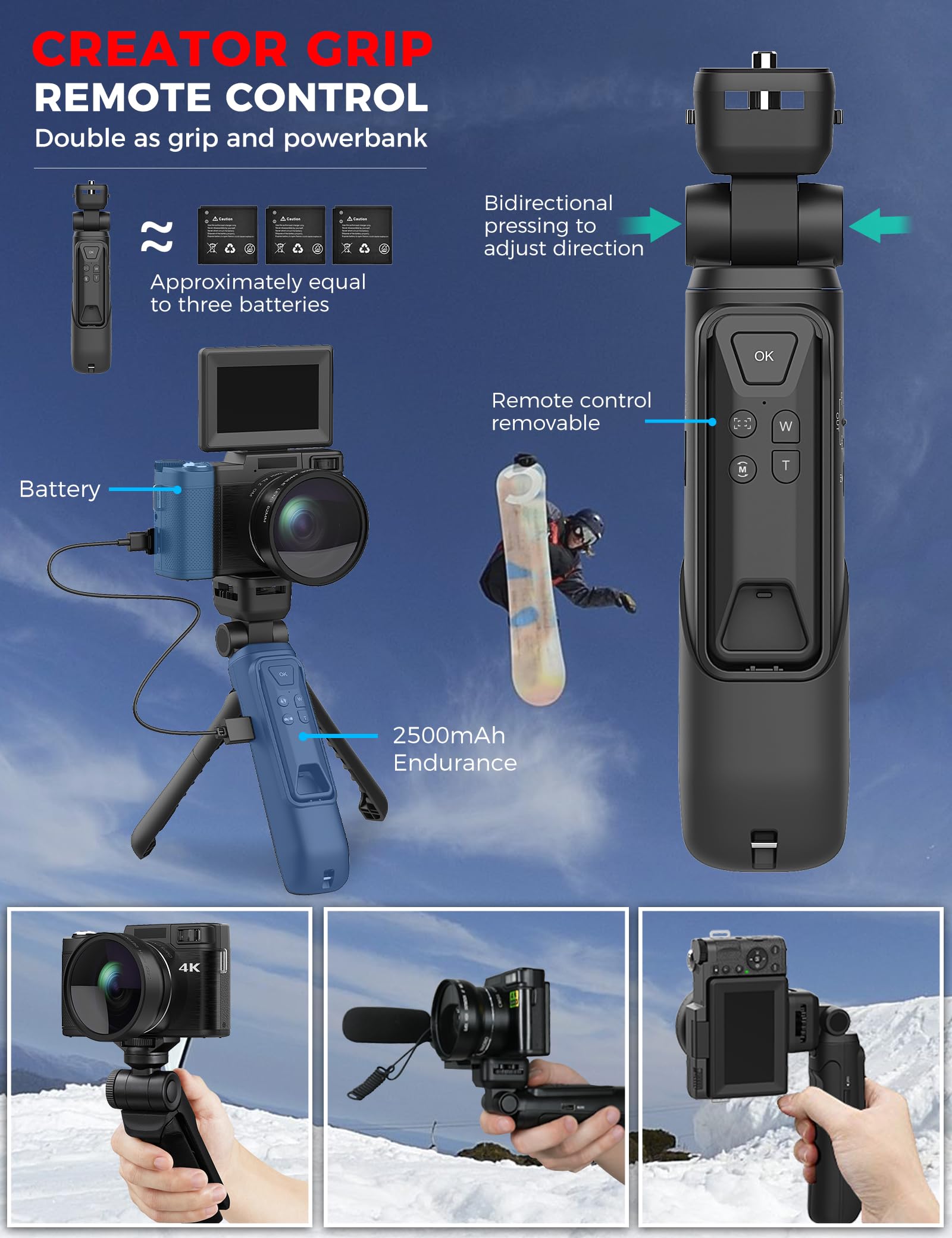 4K 48MP Vlogging Camera with Flip Screen & Autofocus - Digital Creator Kit Includes Tripod Grip, Wide-angle Lens, Macro Lens, Mic & Batteries - Perfect for YouTube Vlogging, Travel Photography & Content Creation