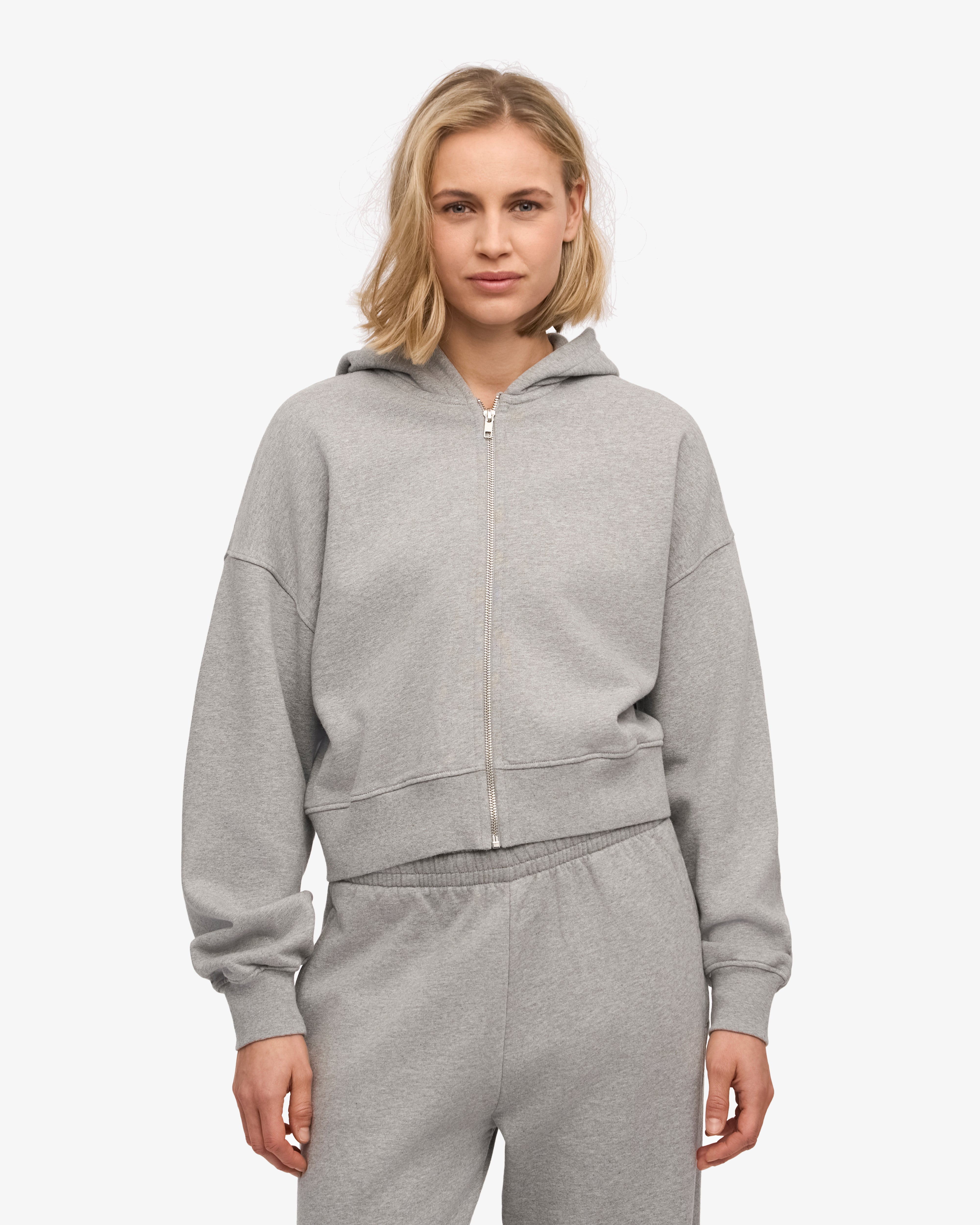Organic Crop Zip Hoodie - Heather Grey | Eco-Friendly Women's Fashion for Casual Wear & Street Style