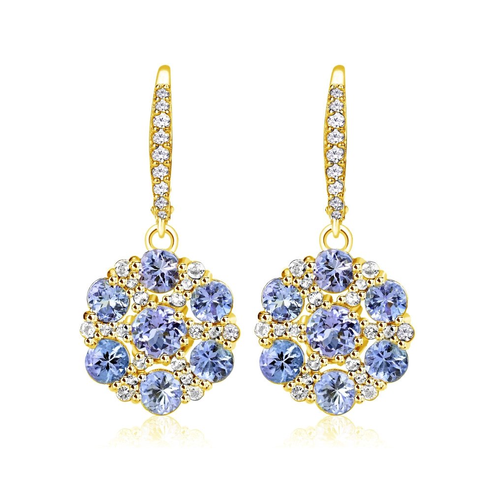 Sterling Silver Flower Leverback Dangle Earrings with Genuine or Synthetic Gemstones & White Topaz - Elegant Jewelry Gift for Women | Perfect for Weddings, Parties & Special Occasions
