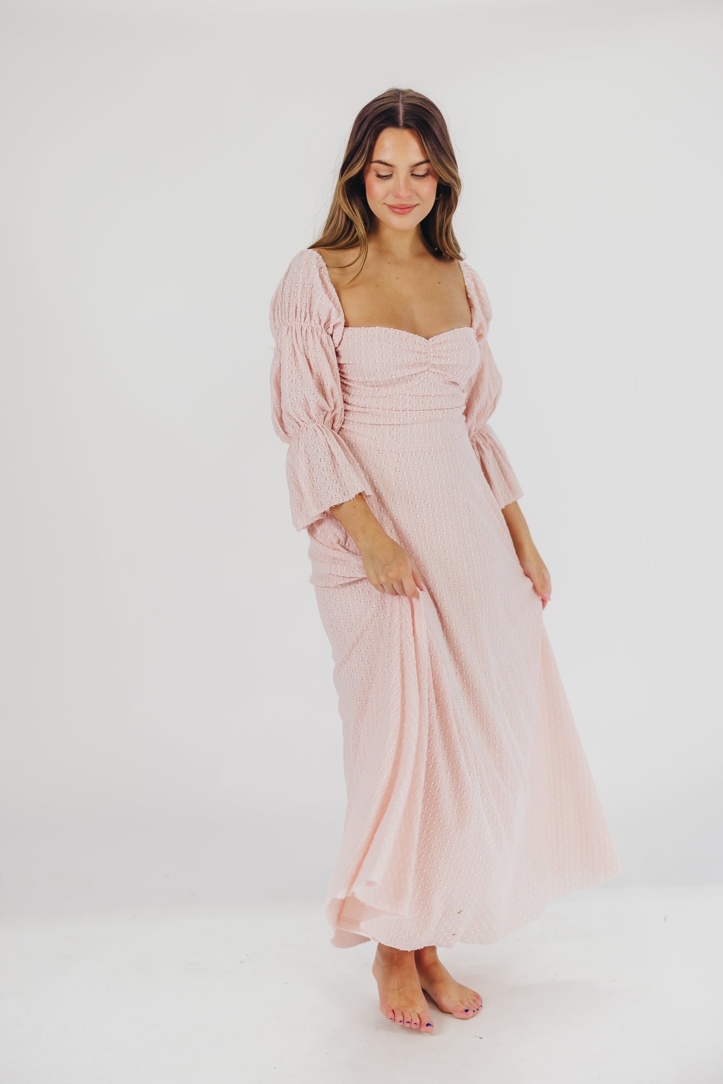 Corrine Tiered Sleeve Maxi Dress with Pockets - Ballerina Pink Maternity Dress | Bump Friendly, Flowy Summer Dress for Pregnancy, Beach Vacation & Special Occasions