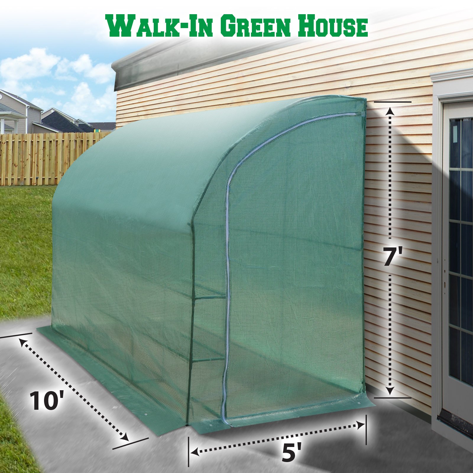 BenefitUSA Large Walk-in Wall Greenhouse 10x5x7 Feet with 3 Tiers & 6 Shelves - Durable Gardening Greenhouse for Outdoor Plants, Vegetables & Flowers - Perfect for Backyard, Patio & Urban Gardening (Green)