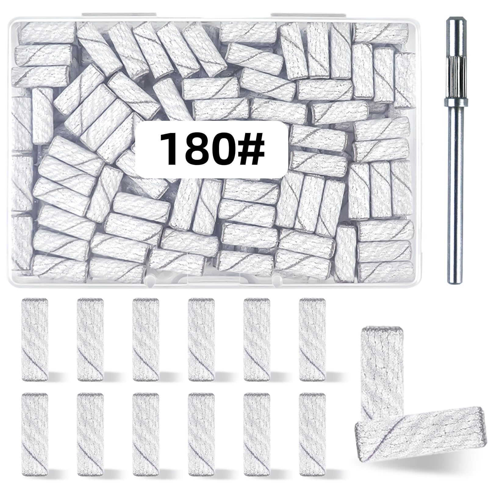 100 Pcs 180 Grit White Small Sanding Bands for Nail Drill - Professional Nail Drill Bits with 3.1mm Mandrel - Fine Grit Sanding Bands for Acrylic Nails - Perfect for Manicure, Pedicure & Nail Art Salon Use