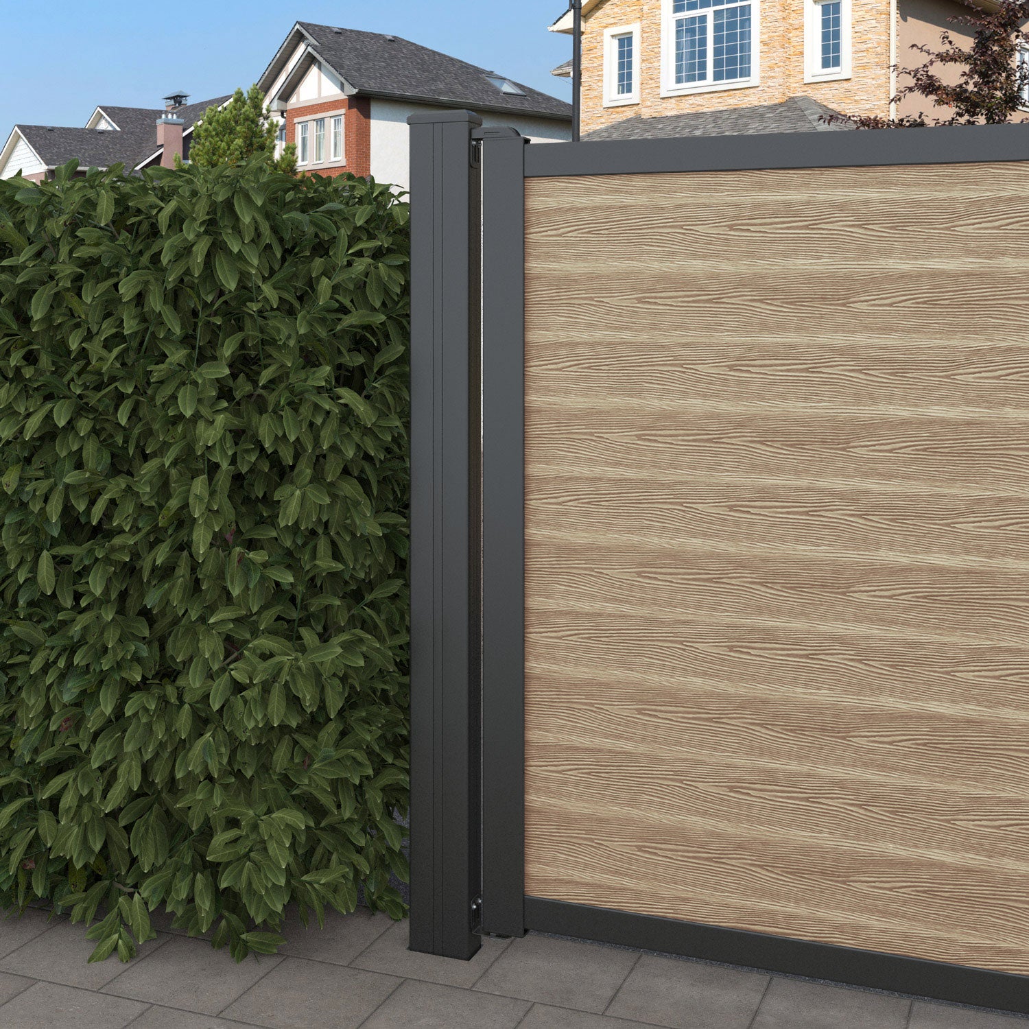 Classic Heritage Curved Top Driveway Gate - Light Oak End Screen - Perfect for Residential Driveways, Garden Entrances & Estate Security