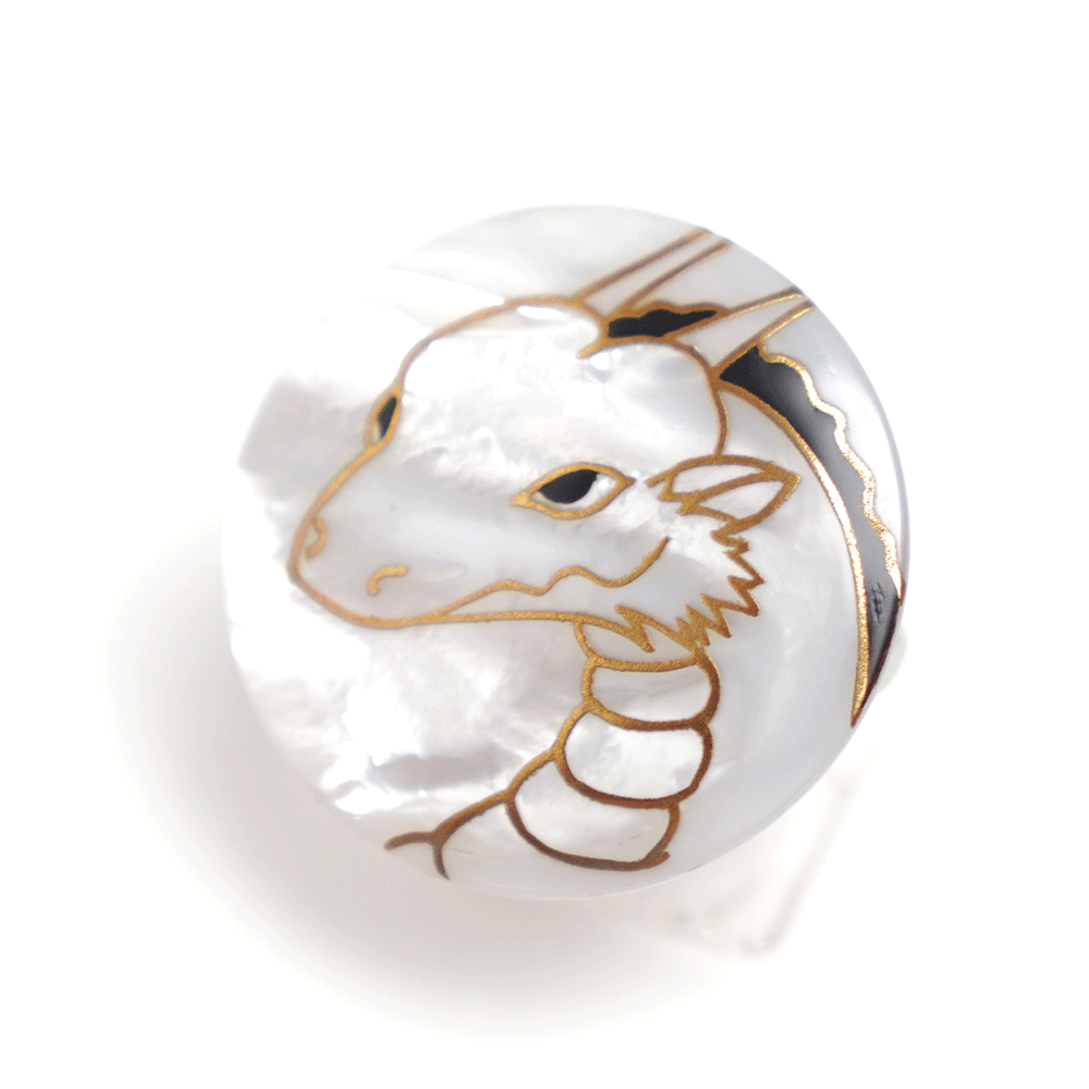 Exquisite Japanese Maki-e Urushi Lacquer Brooch with White South Sea Pearl Shell & Dragon Design - Traditional Handcrafted Jewelry for Women - Perfect for Formal Events, Weddings & Cultural Celebrations