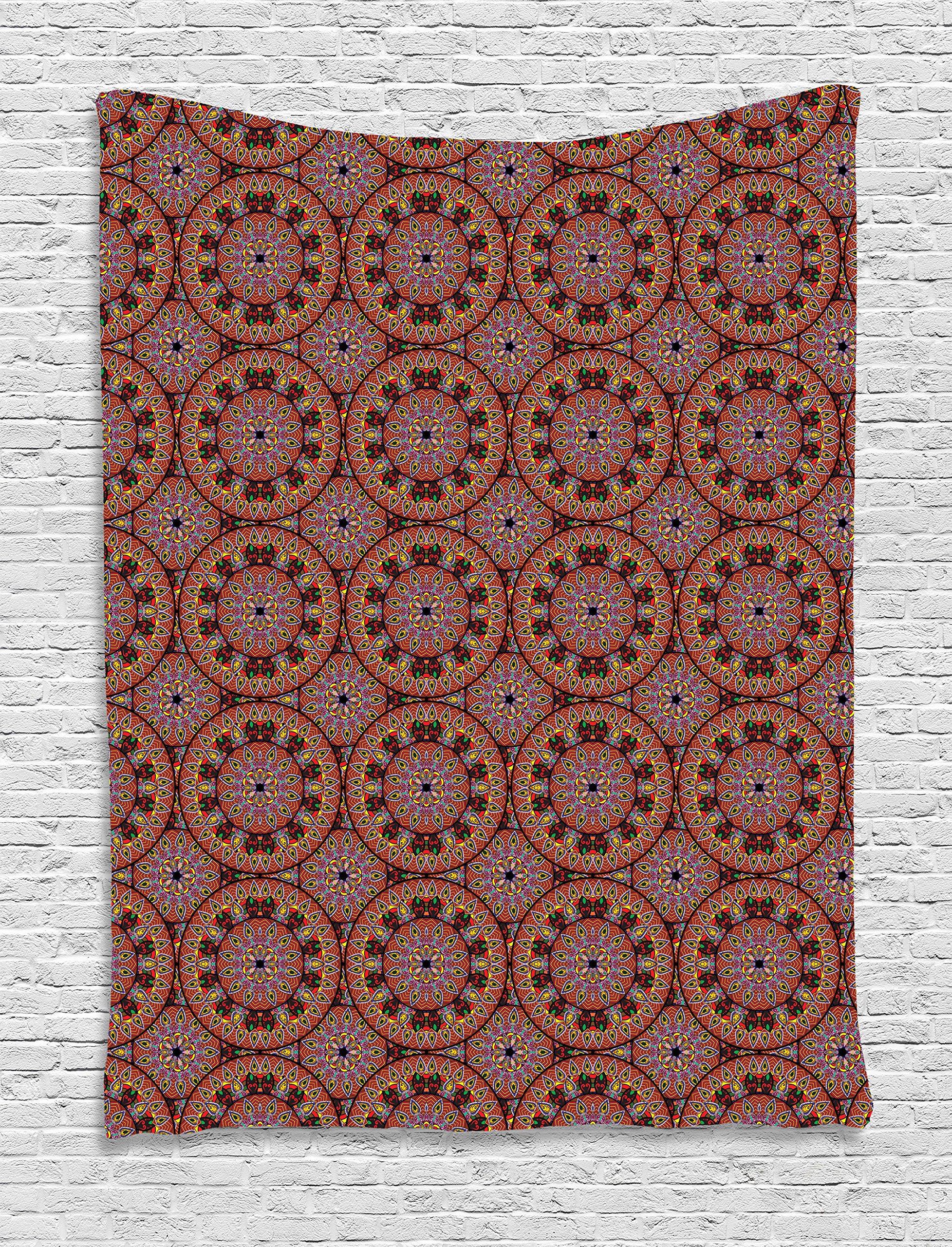Ambesonne Bohemian Tapestry - Colorful Round Wall Hanging with Floral Details & Traditional Peruvian Motifs - 60