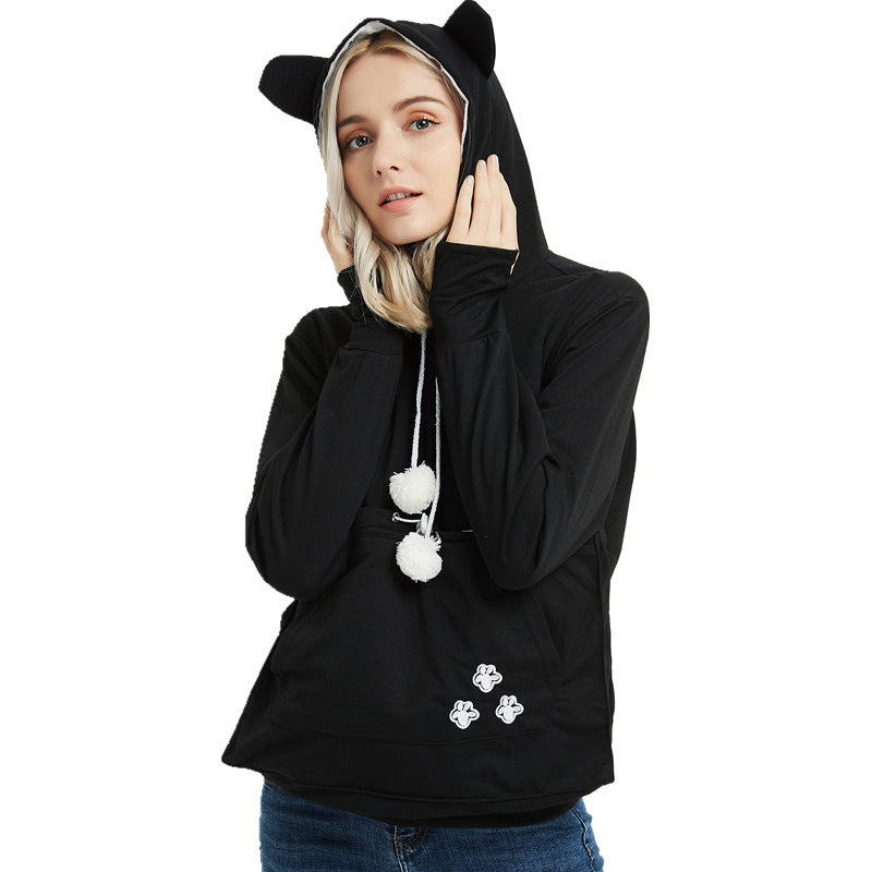 Cozy Winter Women's Hoodie with Pet Pocket - Cute Pullover Sweatshirt for Cat Lovers | Perfect for Cold Weather & Pet Snuggles
