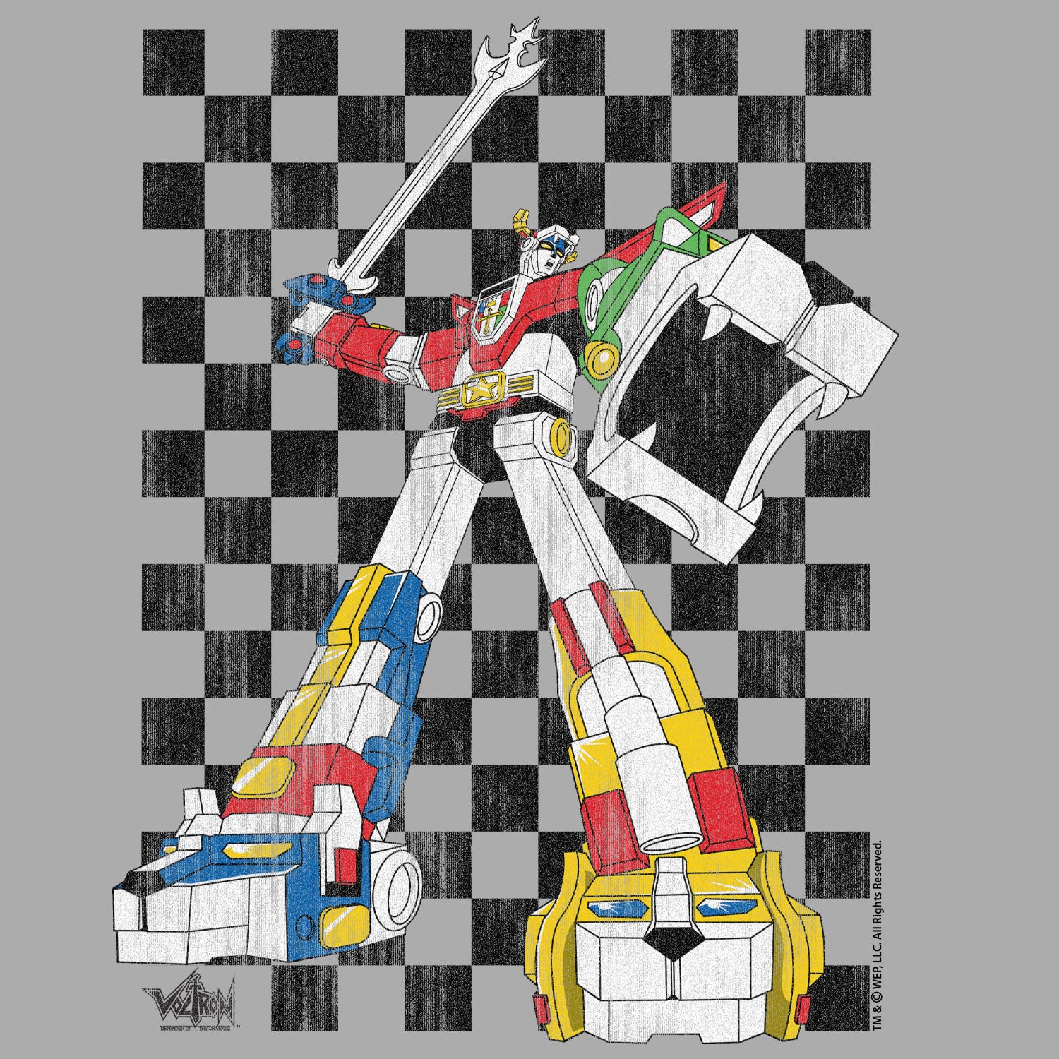 Voltron 80s Vintage Checkerboard Graphic T-Shirt for Adults - Retro Cartoon TV Show Tee - Perfect for Cosplay, Casual Wear & 80s Nostalgia Fans