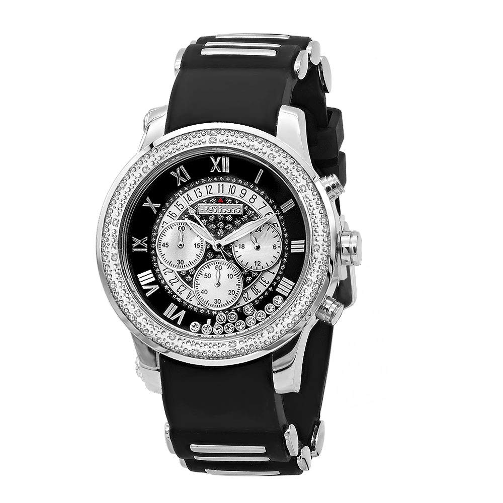 JoJino White Joe Rodeo Chronograph Men's Diamond Watch 0.25ctw Iced Out Dial & Subdials - Luxury Large Face Timepiece for Business, Parties & Special Occasions
