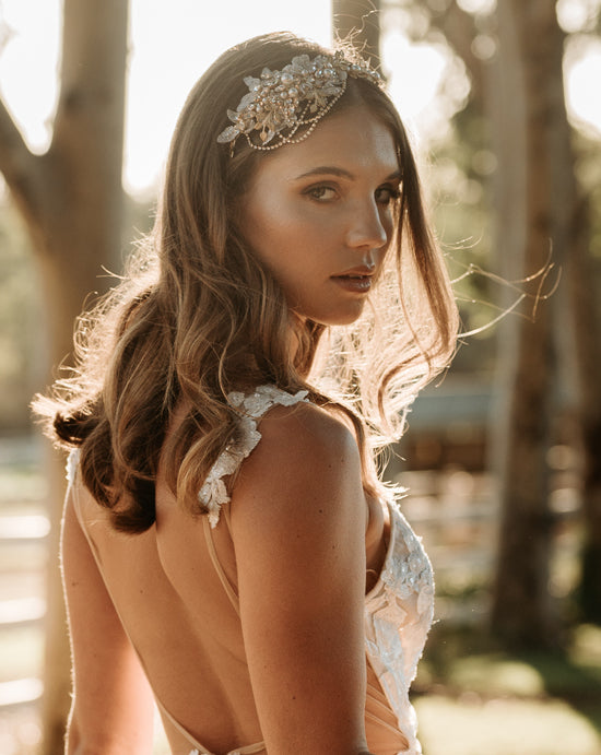 Elegant Gold Leaf and Lace Bridal Headpiece - Amelia Designer Headband by Kezani | Perfect for Weddings, Bridal Showers & Formal Events