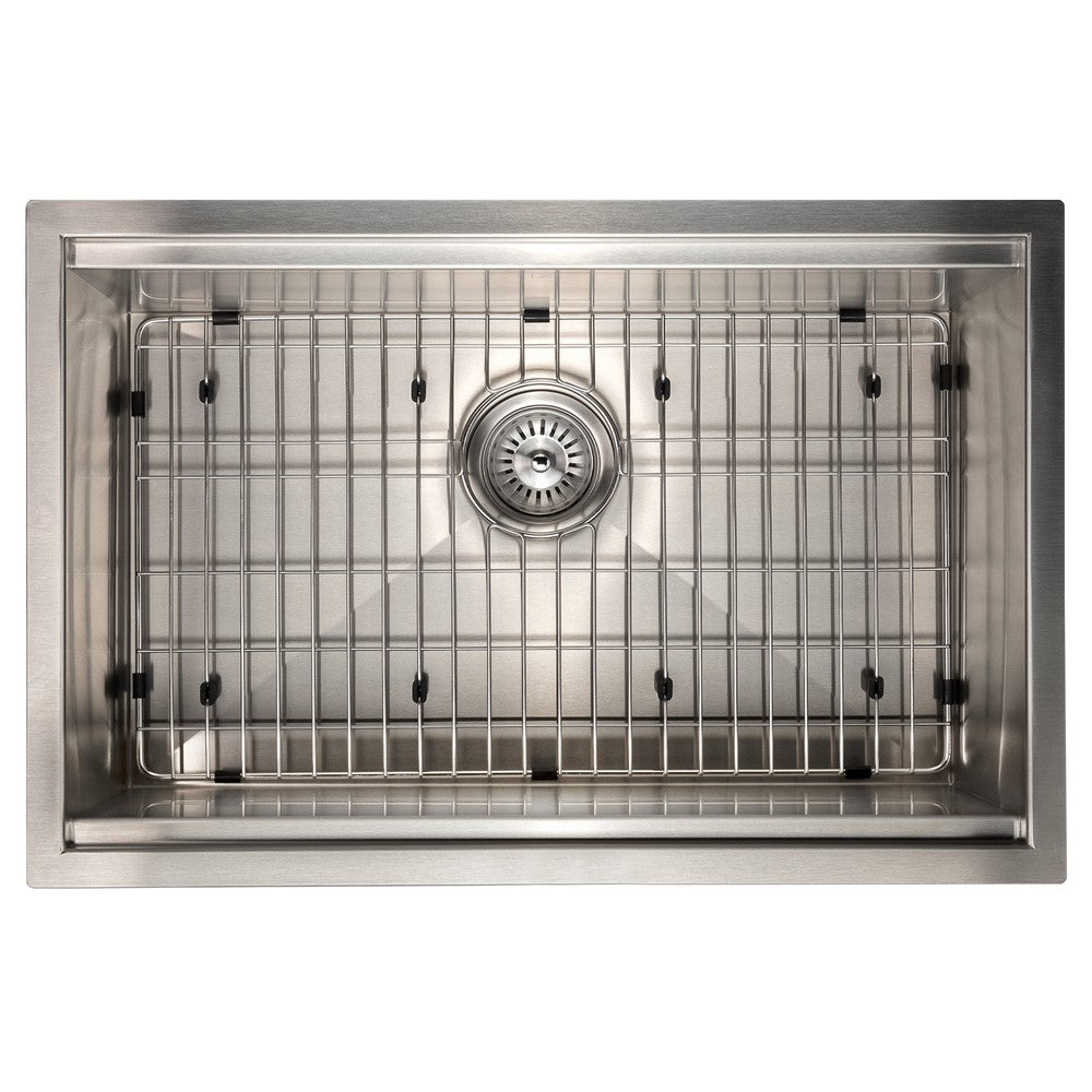 ZLINE Garmarch 27-Inch Undermount Single Bowl Stainless Steel Kitchen Sink with Bottom Grid & Accessories (SLS 27) - Perfect for Modern Kitchens, Remodeling & Heavy-Duty Cooking