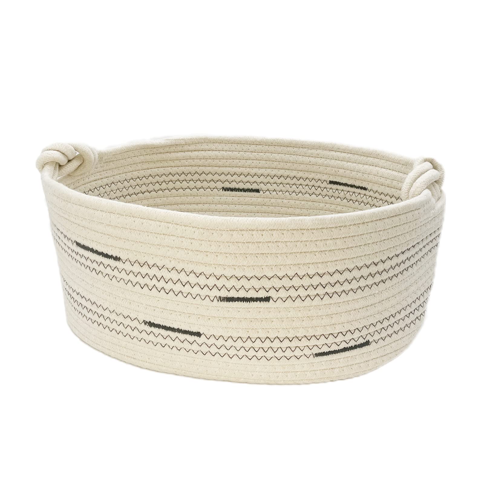 Cotton Rope Dog Toy Basket with Handle - Pet Storage Bin for Toys & Blankets - Beige