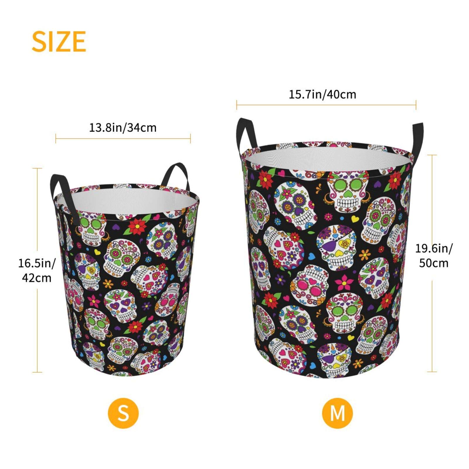 Day of the Dead Sugar Skulls Collapsible Laundry Basket - Waterproof Fabric Hamper with Handle for Clothes, Toys & Bathroom Storage - Perfect for Dorm, Bedroom & Laundry Room Organization