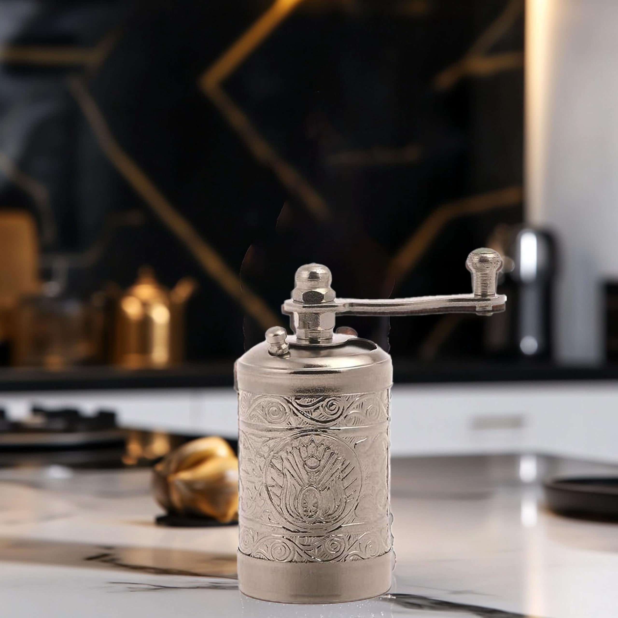 Premium Manual Coffee Grinder - Brass Turkish Greek Arabic Coffee Bean & Spice Mill for Pepper, Salt & Herbs | Perfect for Home Brewing, Camping & Travel