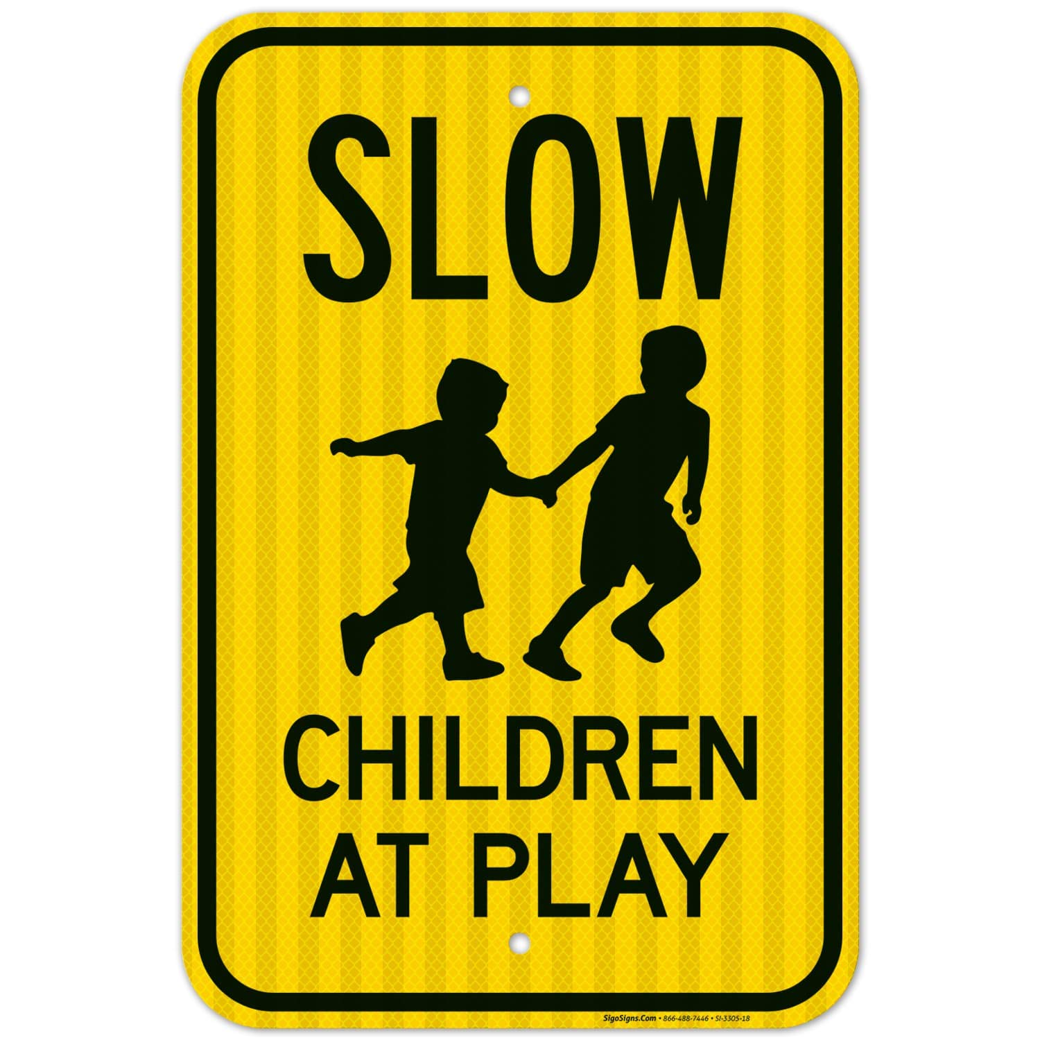 Slow Children at Play Sign - 12x18 Inch Reflective Aluminum Traffic Sign with Kids Playing Image | 3M EGP Reflective, Fade Resistant | Indoor & Outdoor Use | Made in USA | Perfect for School Zones, Neighborhoods & Play Areas