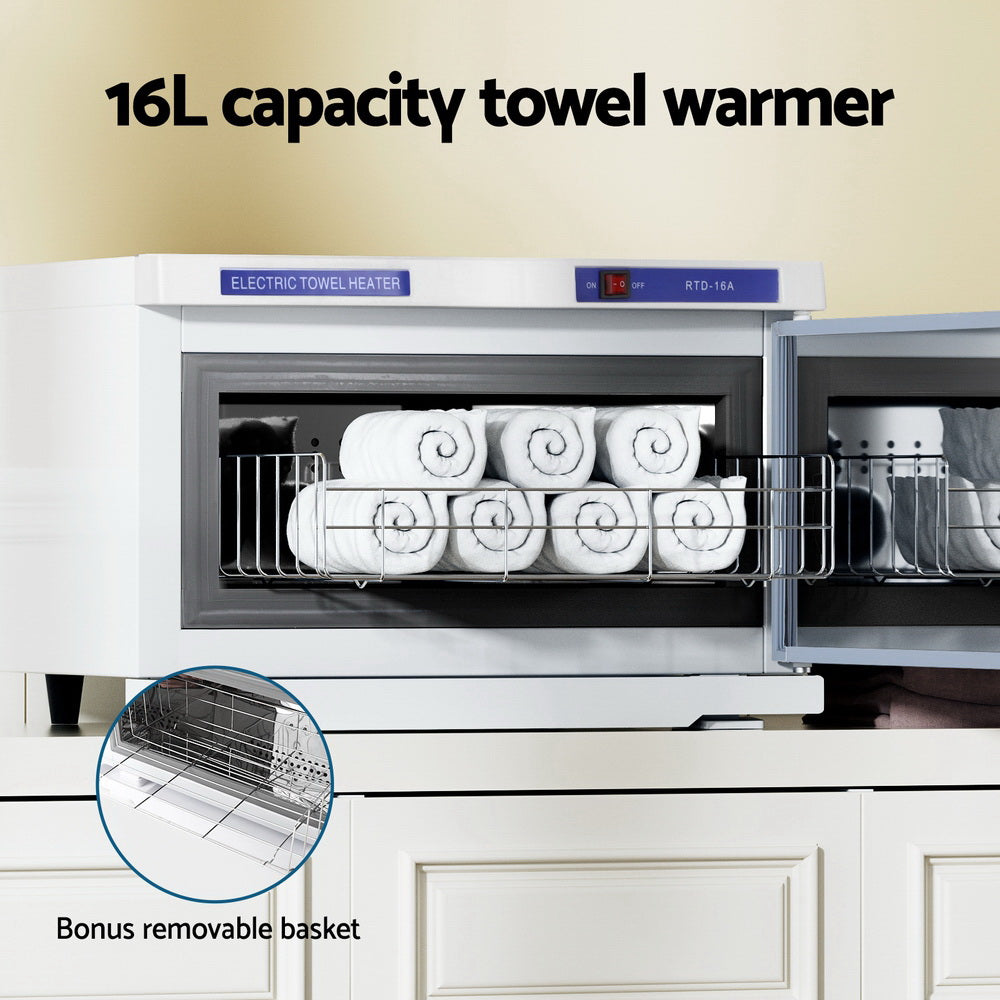 Devanti 16L Towel Warmer with UV Sterilization - Electric Heated Cabinet for Spa, Salon & Home Use - White (Perfect for Luxury Bathrooms, Hotels & Beauty Treatments)