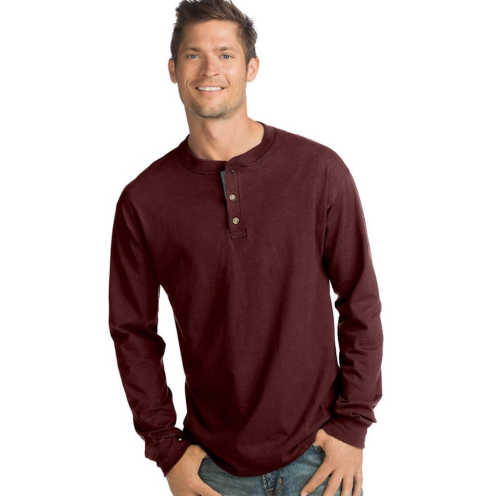 Hanes Men's Cotton T-Shirts & BeefyT Henley Long Sleeve Shirts - Comfortable Casual Wear for Everyday, Work & Outdoor Activities