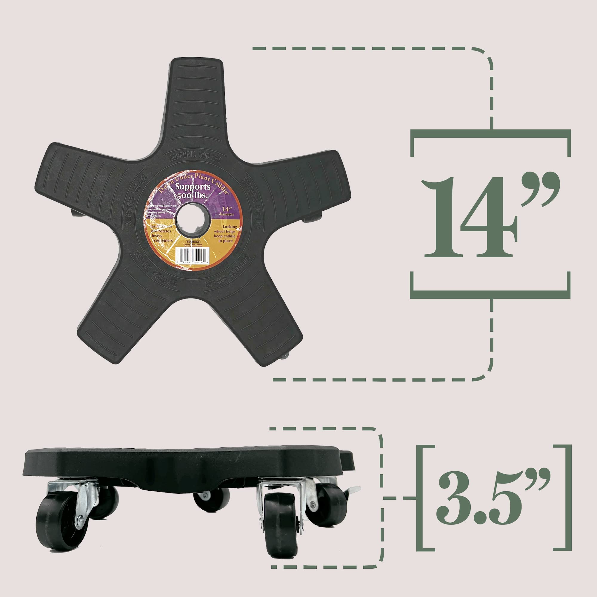 Bosmere S14410 Heavy Duty Plant Caddie with Wheels - 500lb Capacity Rolling Plant Stand (14-Inch, Black) - Perfect for Indoor/Outdoor Potted Plants, Garden Decor & Easy Mobility