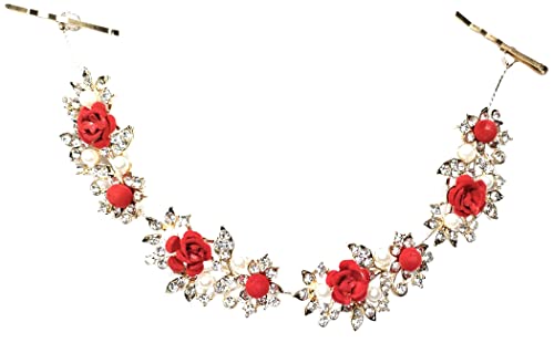 MEDBUDDY Rose Petals Hair Clip for Women - Elegant Artificial Rose Flower & Diamond Bridal Wedding Hair Accessories (Gold) - Perfect for Weddings, Prom, Parties & Special Occasions