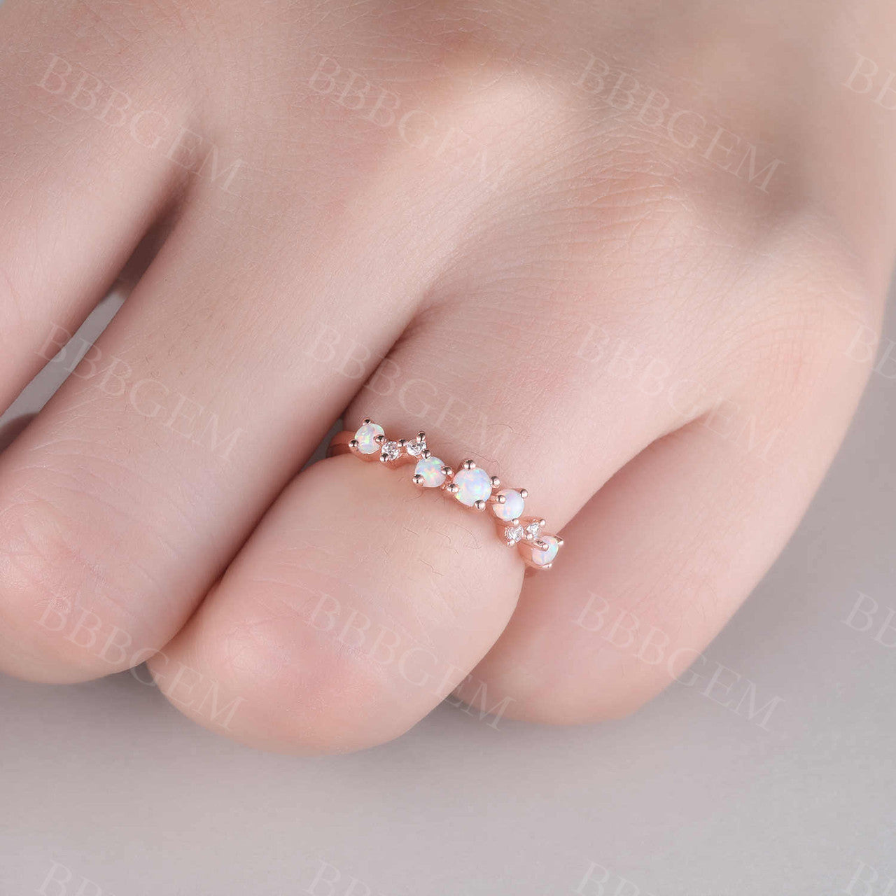 Unique Opal Wedding Band Rose Gold Diamond Ring for Women - Stackable Matching Promise Ring, Bridal & Anniversary Gift - Perfect for Engagement, Stacking Jewelry & Special Occasions