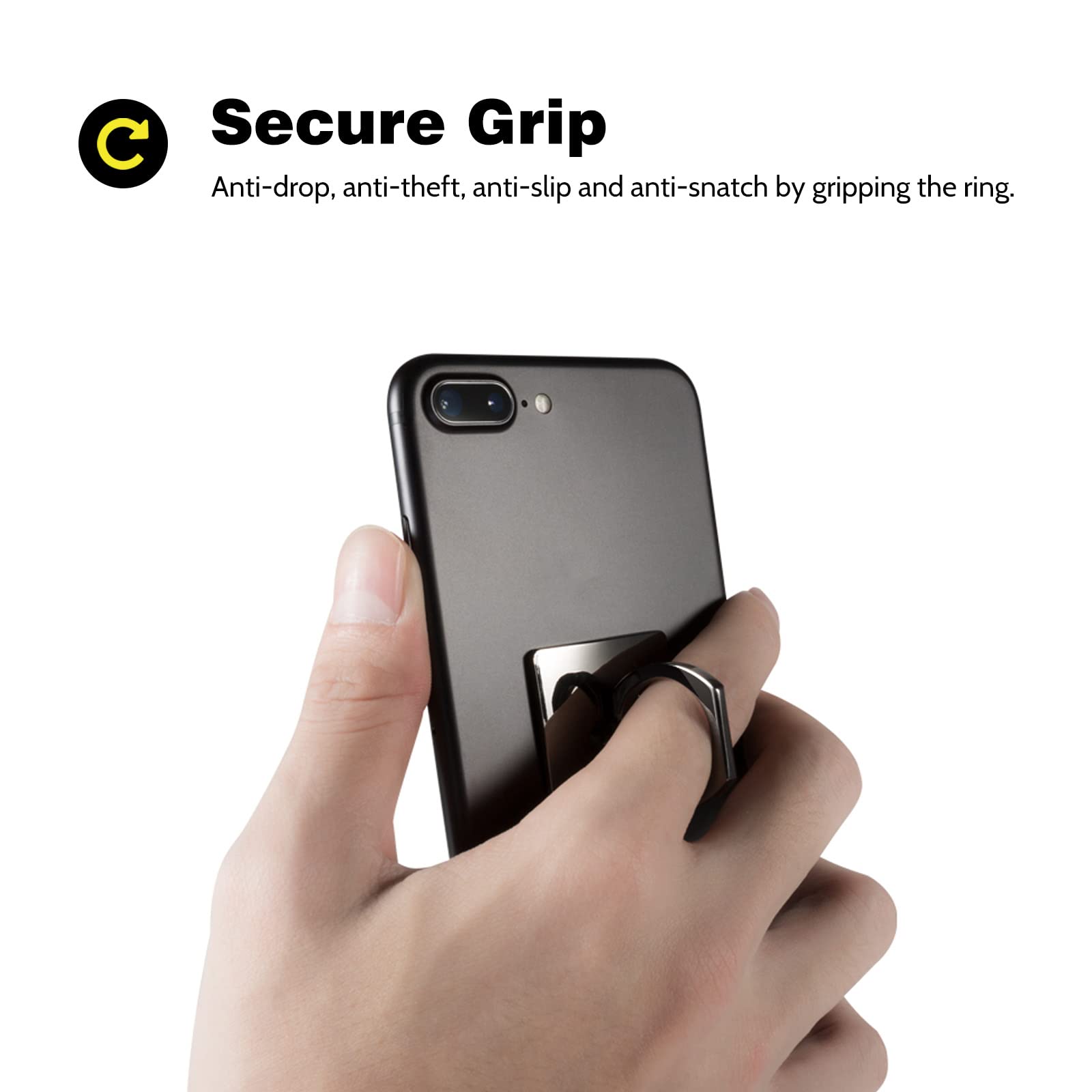 2 Pack Square Sparkling Phone Ring Holder - 360° Rotating & 180° Adjustable Finger Stand with Metal Grip for iPhone Samsung (Black) - Perfect for Watching Videos, Gaming & Secure Phone Handling