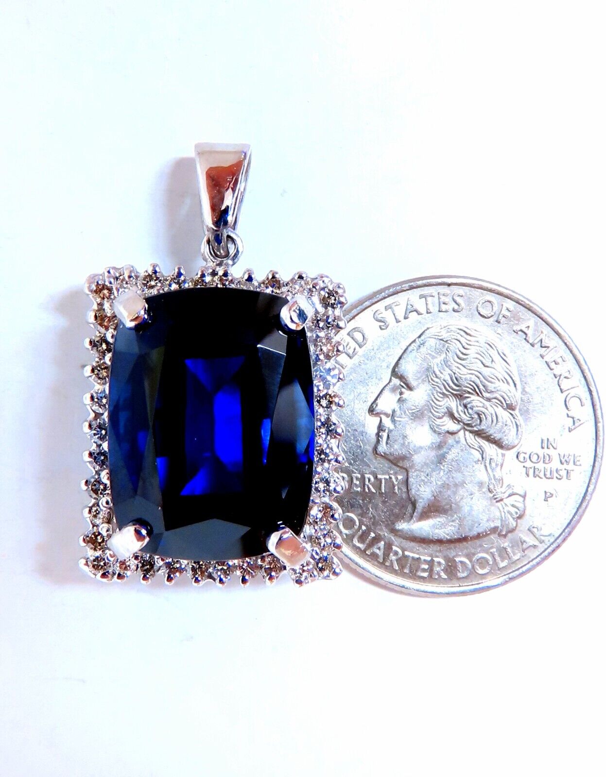 23.40ct Lab-Created Cushion Blue Sapphire & Diamond Pendant in 14K Gold | Elegant Jewelry for Weddings, Anniversaries & Special Occasions