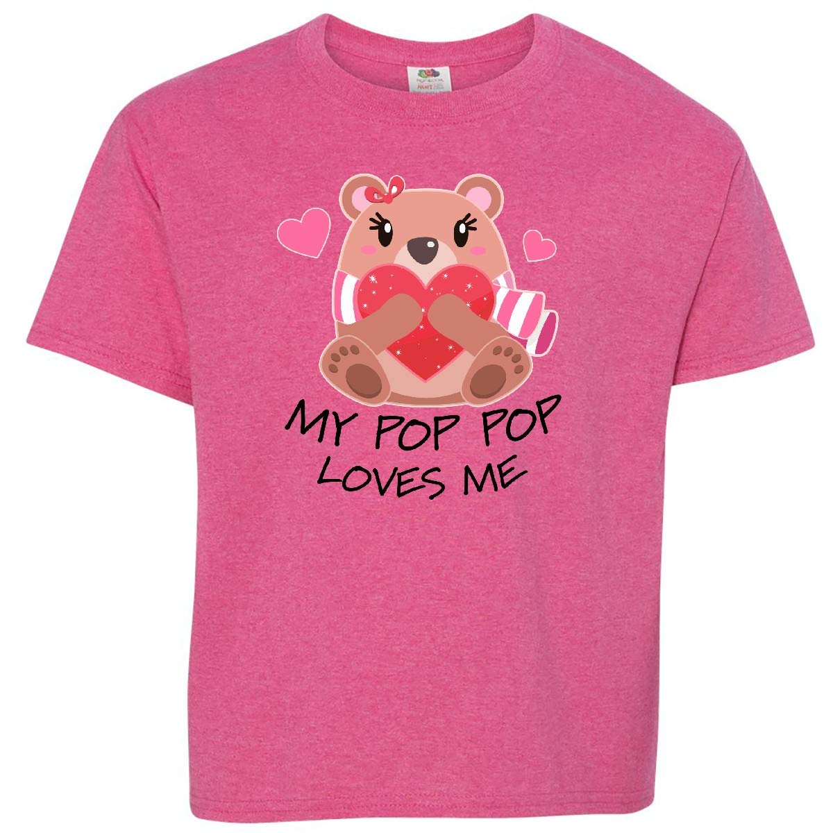 Inktastic 'My Pop Pop Loves Me' Bear and Hearts Graphic Youth T-Shirt - Cute Grandfather Gift for Kids & Comfortable Casual Wear