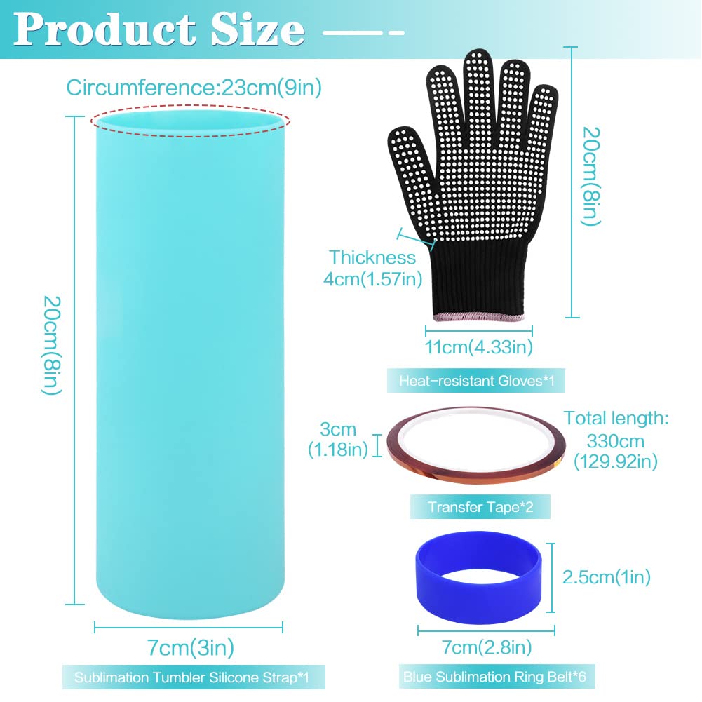 Heat Resistant Sublimation Tumblers Silicone Wraps Kit - 20 oz Skinny Straight Cup Wraps with Oven Safe Gloves & Transfer Tapes - DIY Custom Tumbler Design for Gifts, Promotions & Home Use