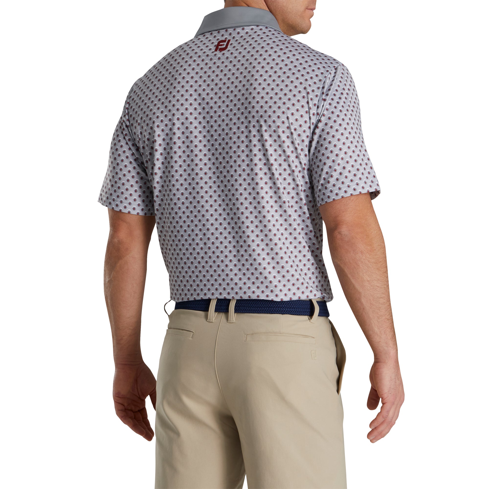 FootJoy Men's Geometric Print Lisle Grey Golf Polo Shirt - Moisture-Wicking Performance Top for Golf & Casual Wear