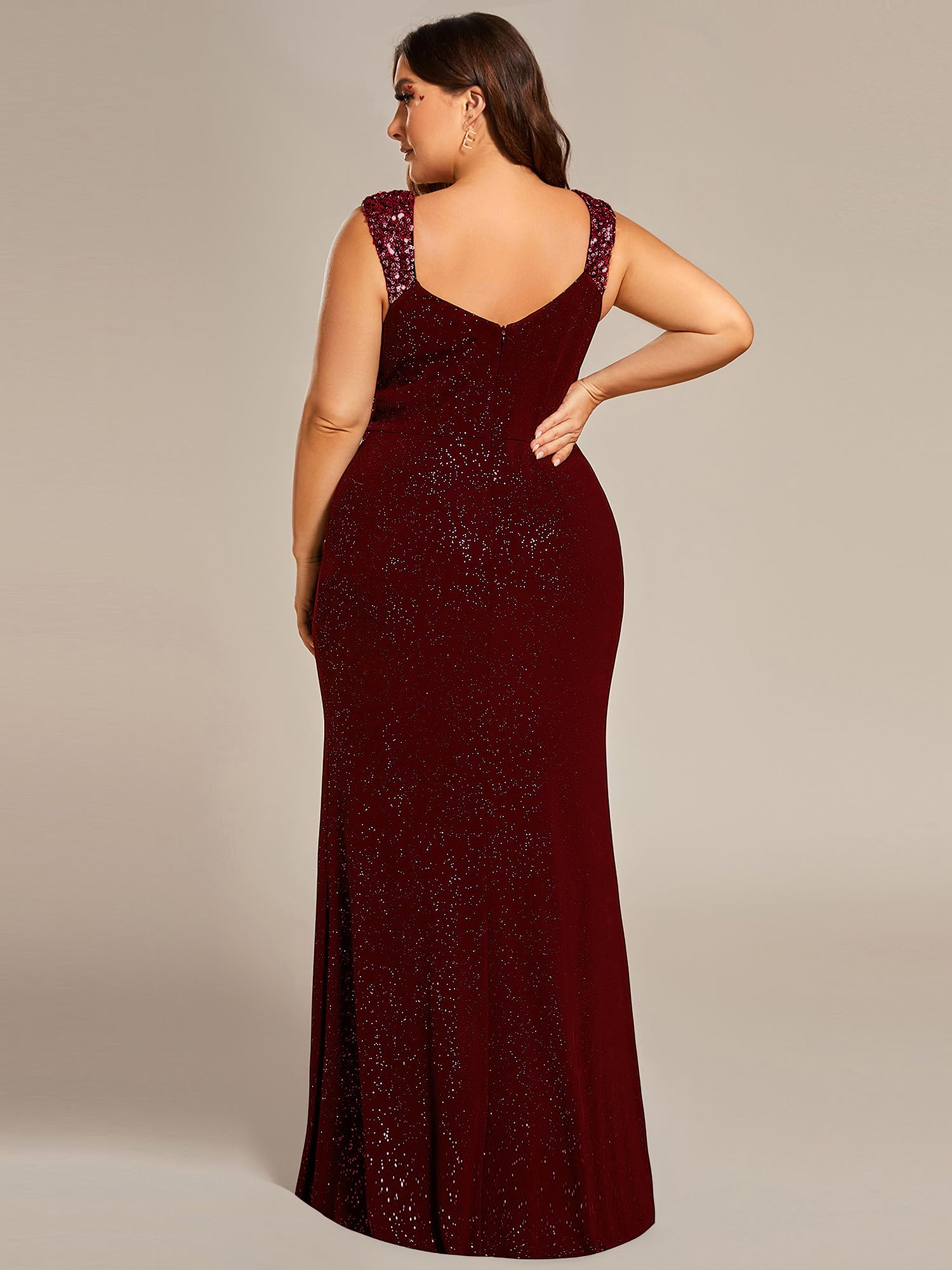 Ever-Pretty Plus Size V-Neck Glitter Bodycon Evening Dress with High Slit - Formal Ball Gown for Curvy Women 01888-DA | Perfect for Prom, Homecoming, Black Tie Events & Special Occasions