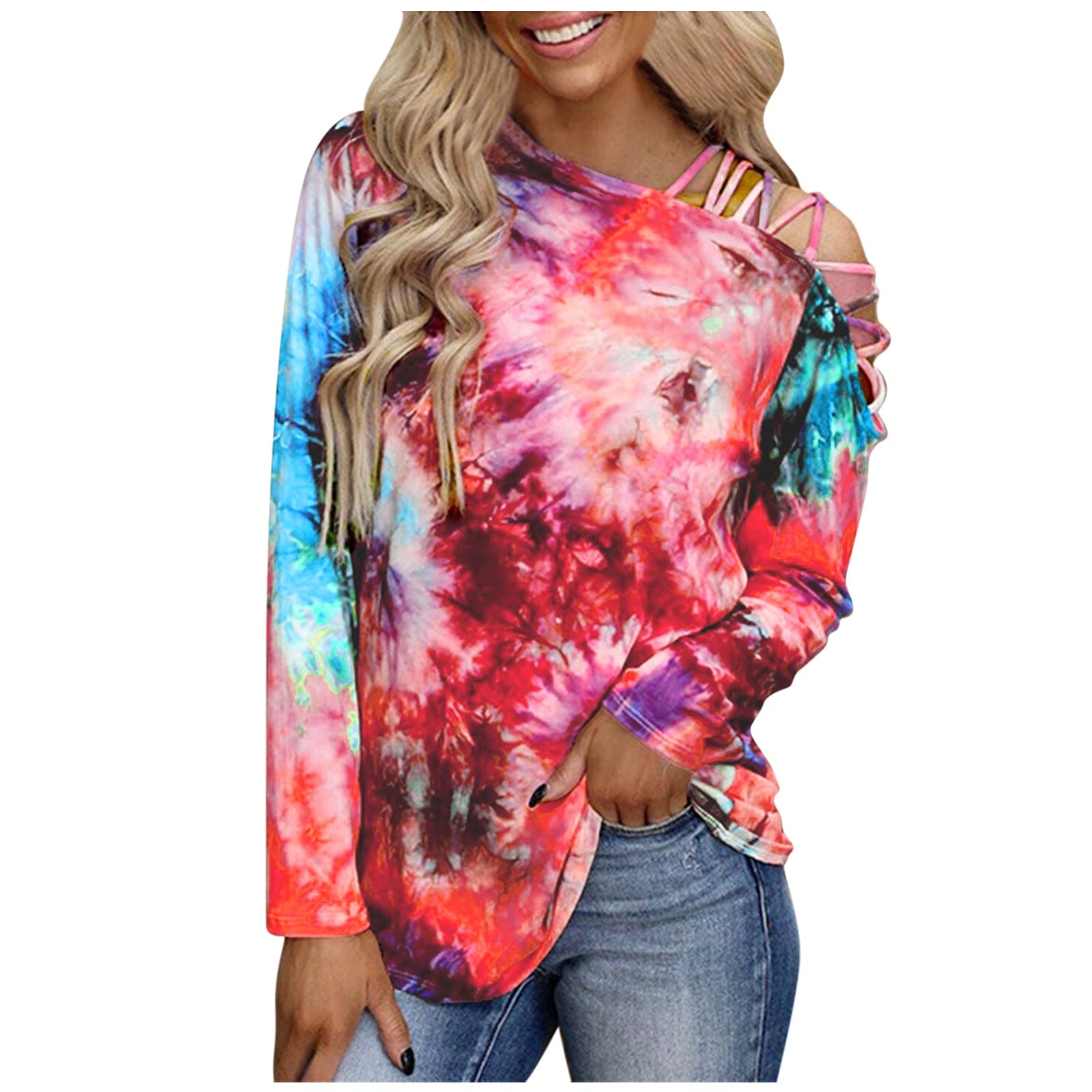 Women's Black Tie-Dye Lounge Shirts - Loose Casual Long Sleeve Tops & Blouses for Shoulder Comfort | Perfect for Relaxing at Home, Weekend Outings & Casual Office Wear
